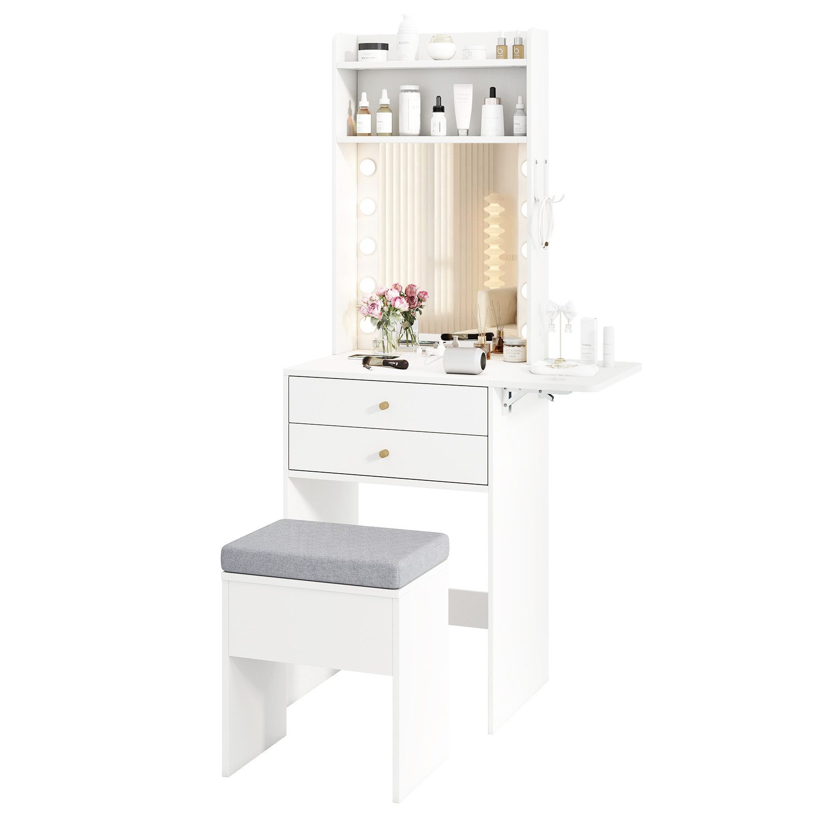 COSTWAY Schminktisch (1-St), mit Beleuchtung, Ladestation, klappbarer Tisch günstig online kaufen