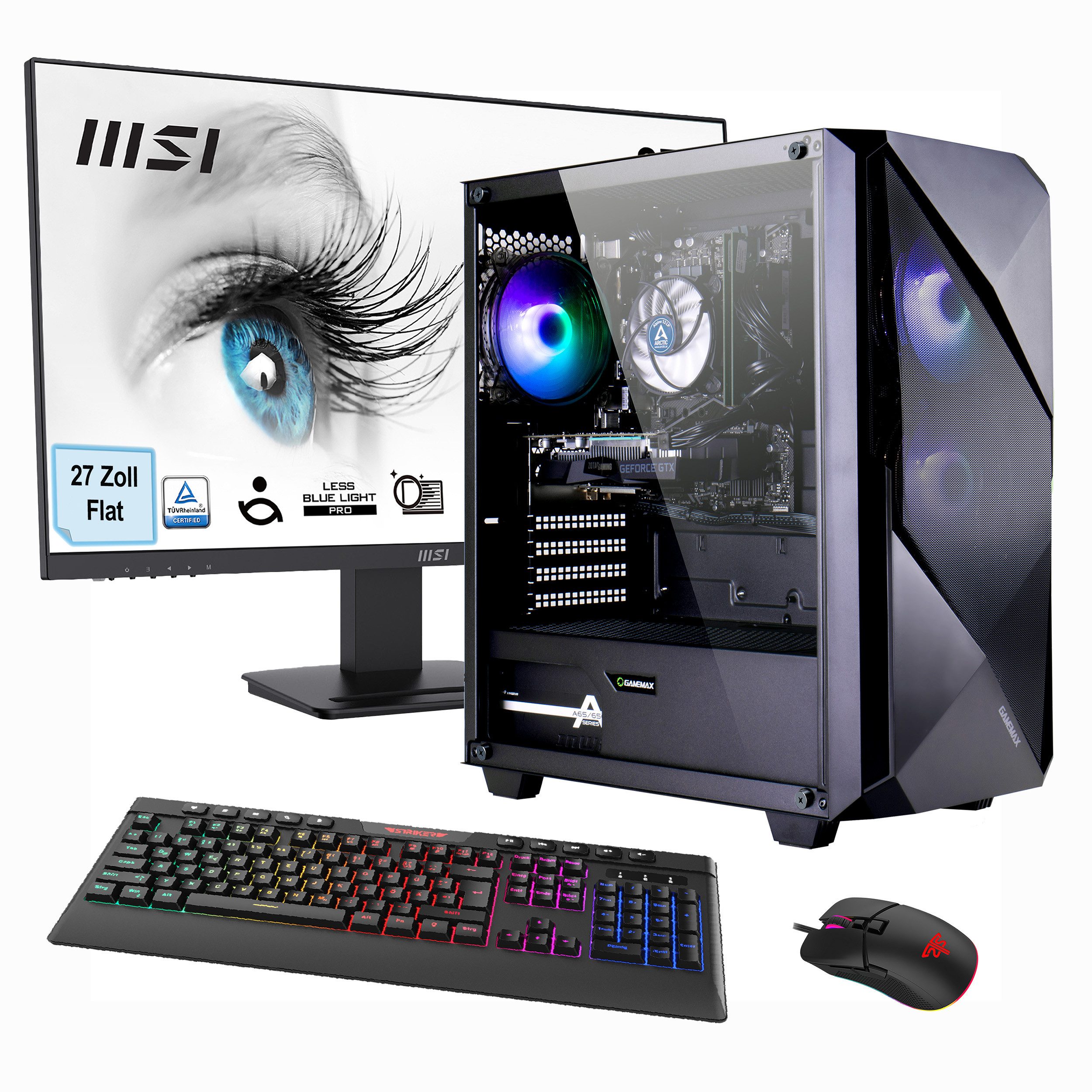 Hyrican Gaming-PC Striker SET02499 PC-Komplettsystem (27", AMD Ryzen 5 5500, GeForce RTX 4060, 32 GB RAM, 1000 GB SSD, Windows 11 + MSI PRO MP273A Monitor, 69cm (27)