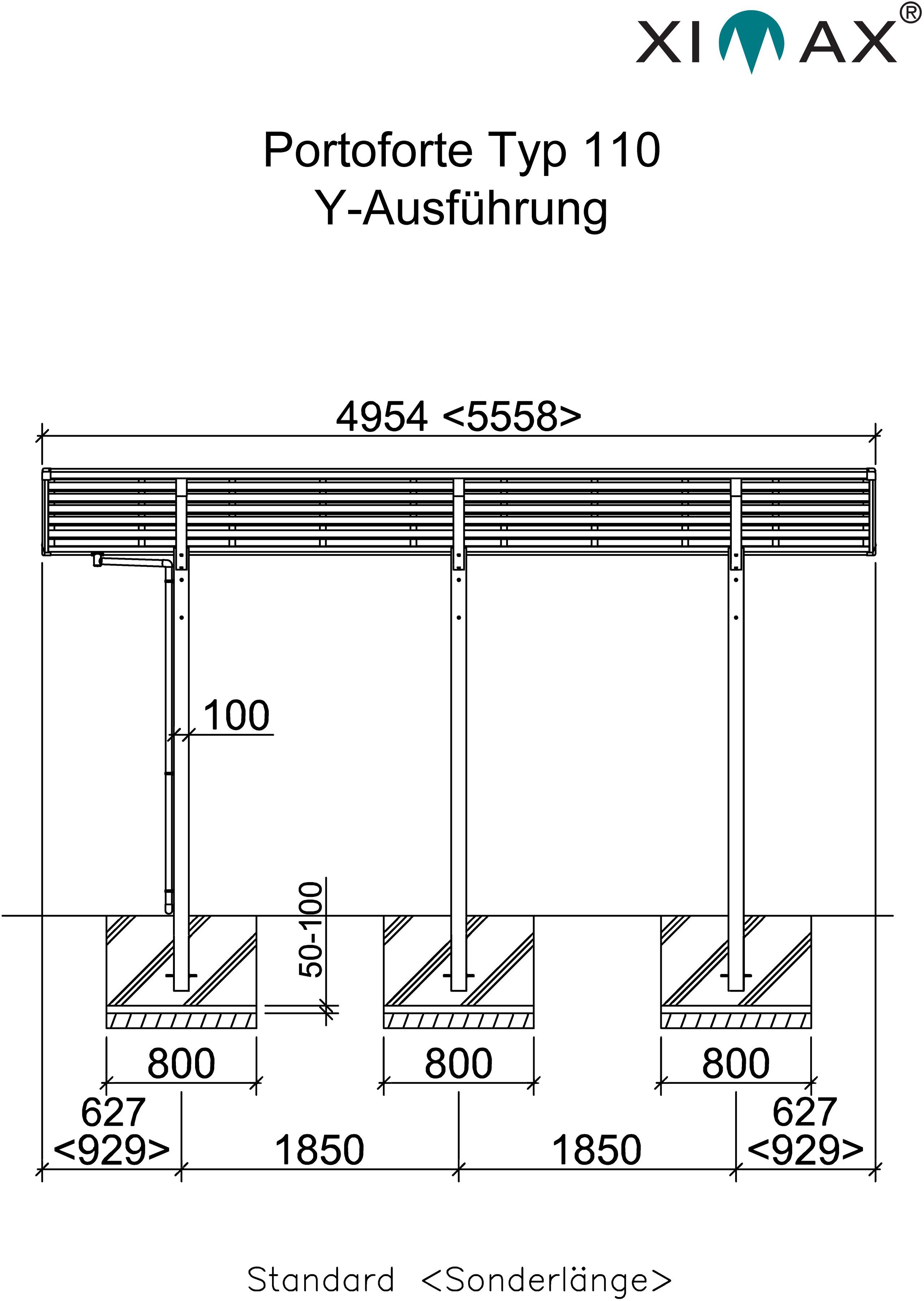 Y-Edelstahl-Look, Einfahrtshöhe, Ximax BxT: Aluminium Portoforte 110 Doppelcarport 240 Typ cm, cm 543x495