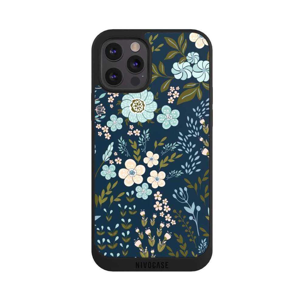 NIVOCASE Handyhülle Blumen Muster Blau Floral Autumn 4, Apple iPhone 12 Pro Handyhülle Hülle NIVOpure Case Schwarz