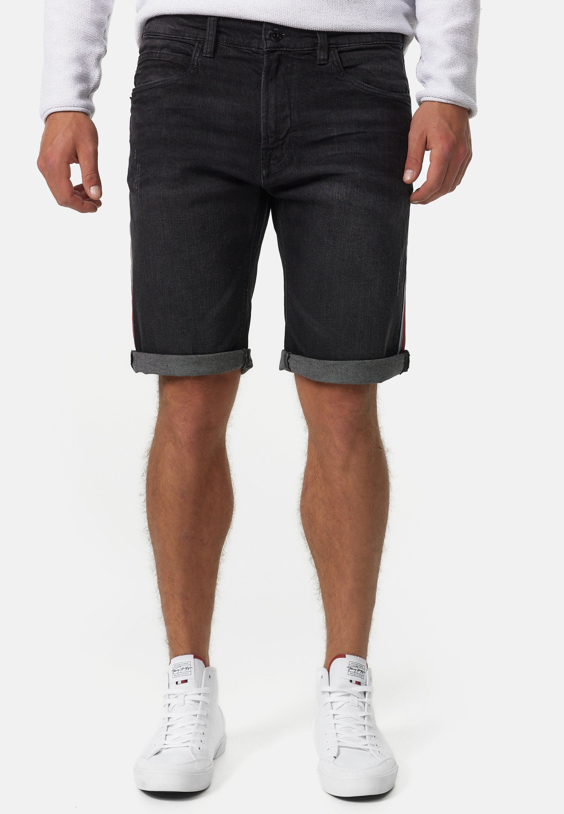 Indicode Jeansshorts Fife mit seitlichen Kontraststreifen günstig online kaufen