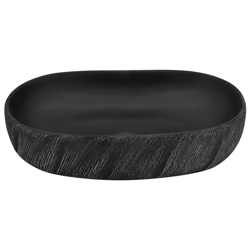vidaXL Waschbecken 59 x 40 x 14 cm Waschbecken Badezimmer Aufsatzwaschbecken Schwarz Oval