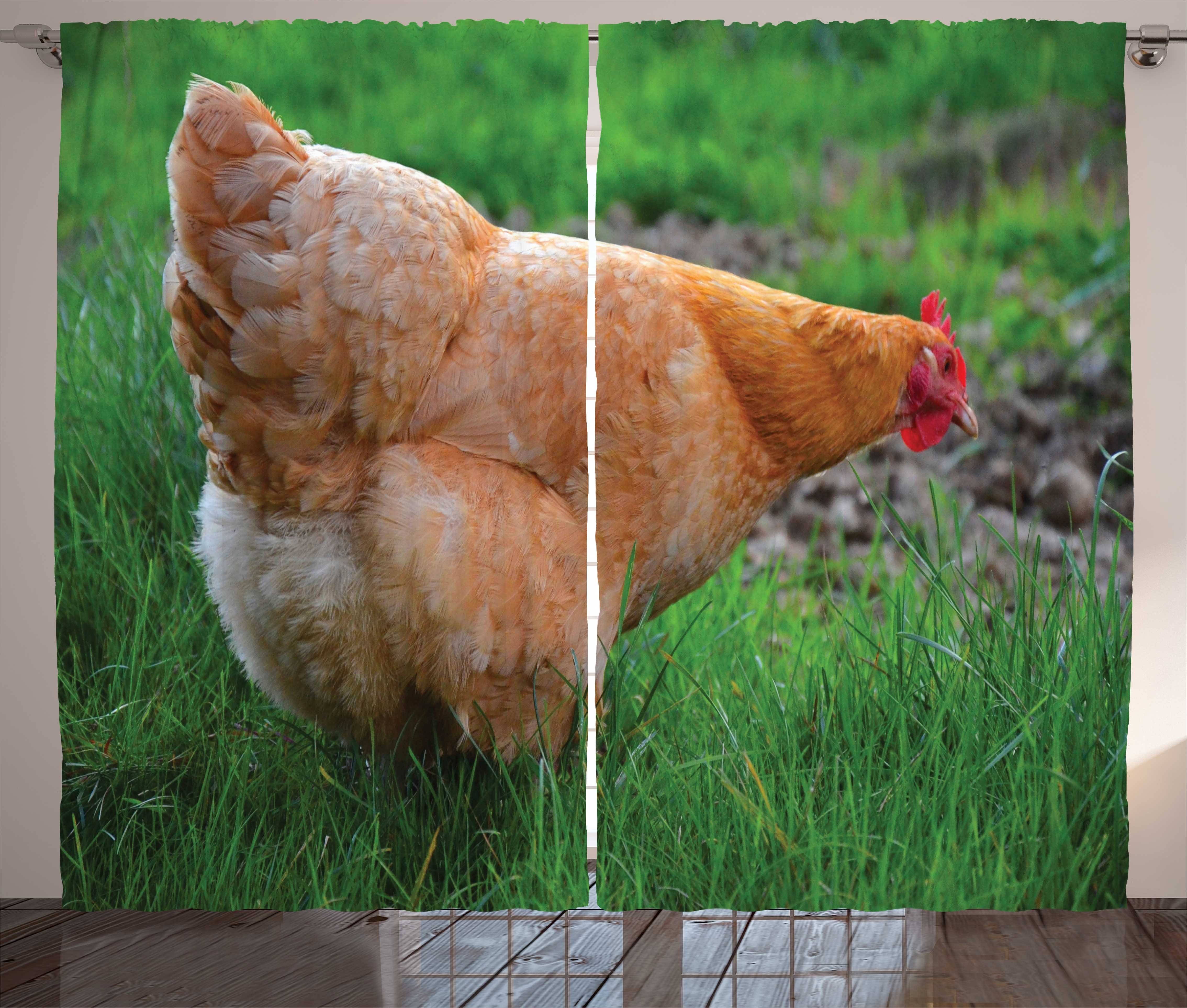 Henne und Vorhang Farm Gardine Kräuselband mit Huhn Foto Haken, Schlaufen auf Gras Schlafzimmer Abakuhaus,