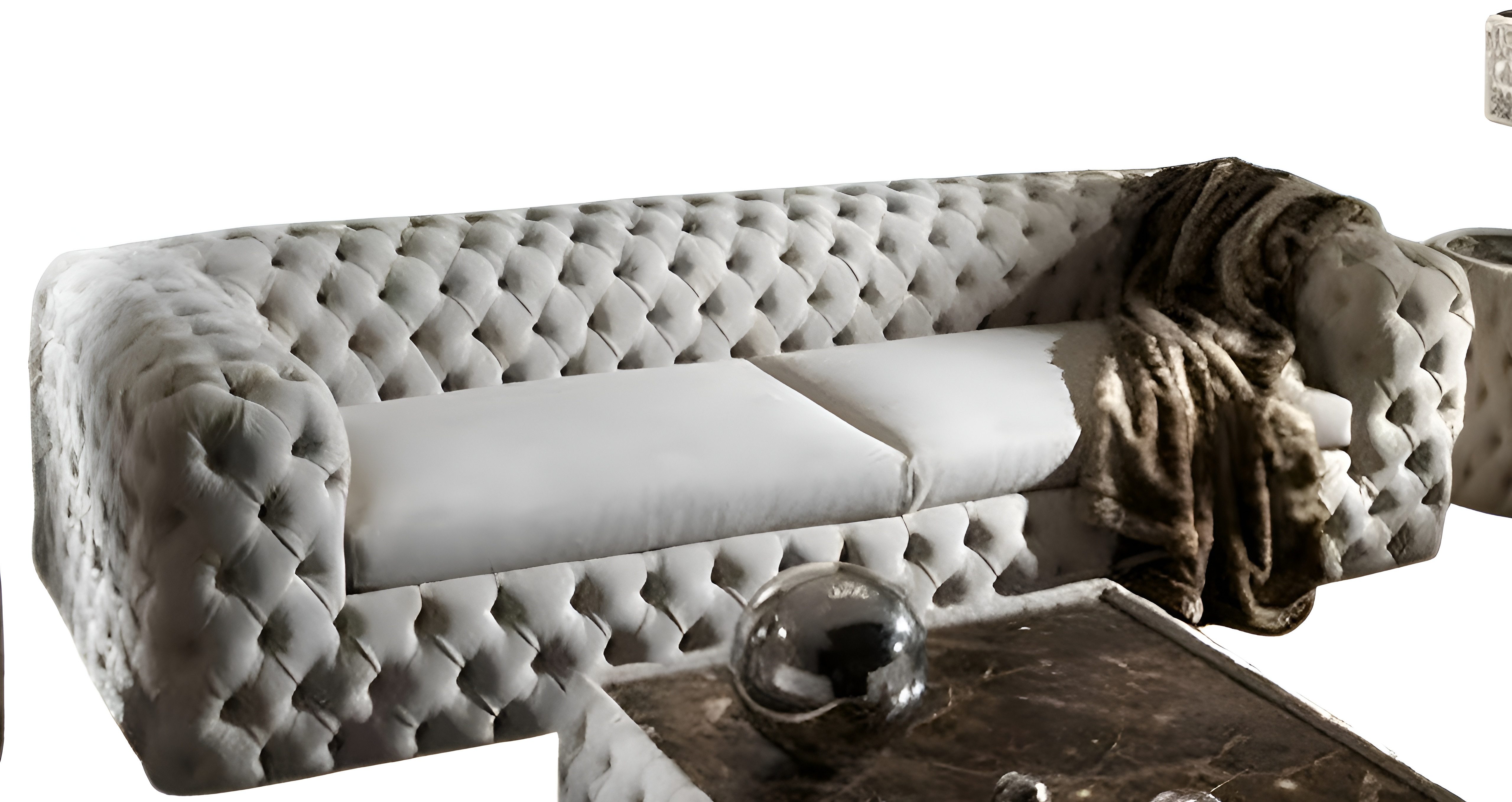 JVmoebel Chesterfield-Sofa Elegantes weißes Kunstleder-Sofa mit edler Polsterung, 1 Teile, Made in Europe