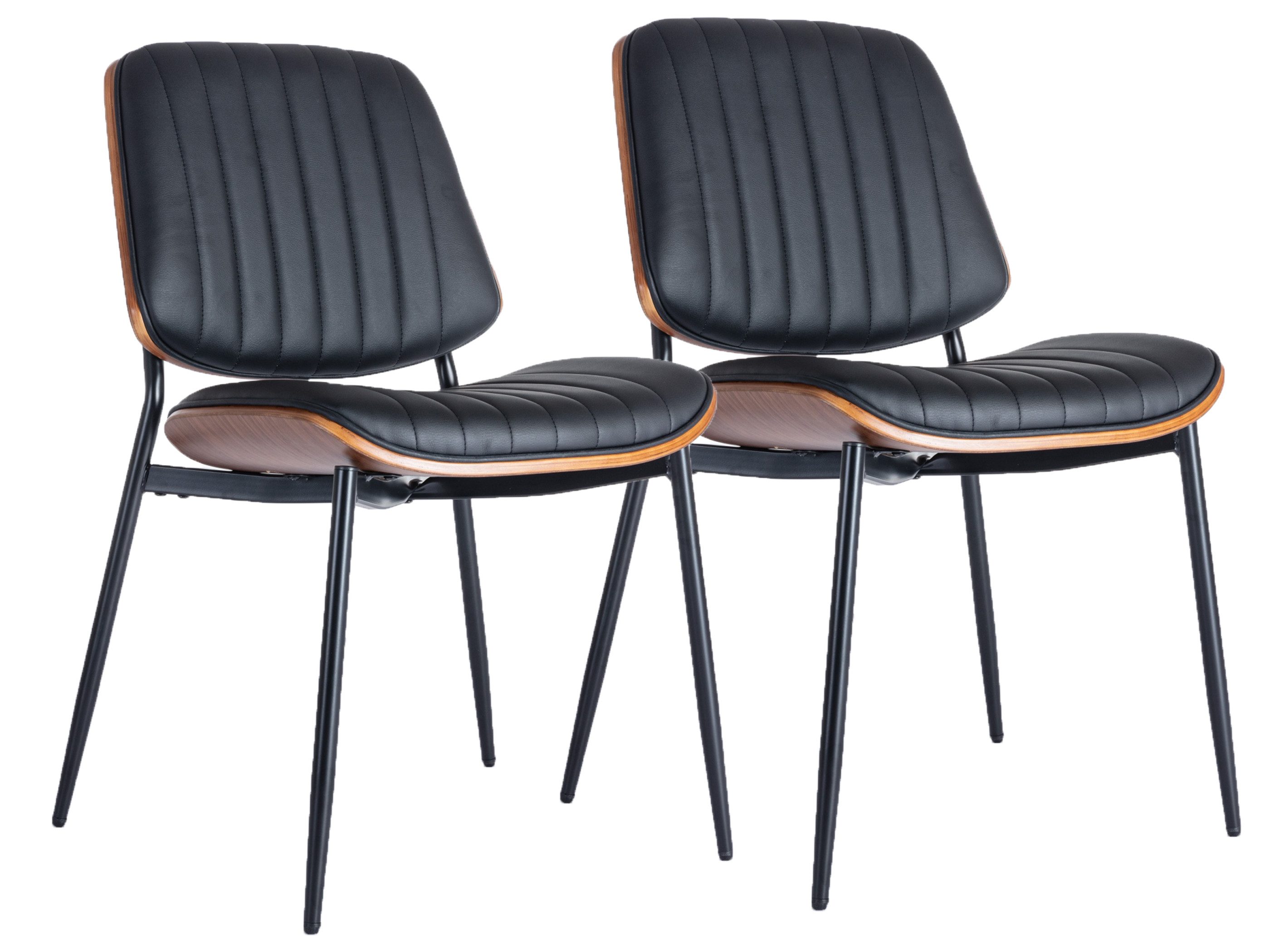 SeedWave Esszimmerstuhl 2er Set Küchenstuhl PU-Leder Polsterstuhl mit Metallbeinen, Geschwungene Rückenlehne und Sitzfläche, Verstellbare Pads