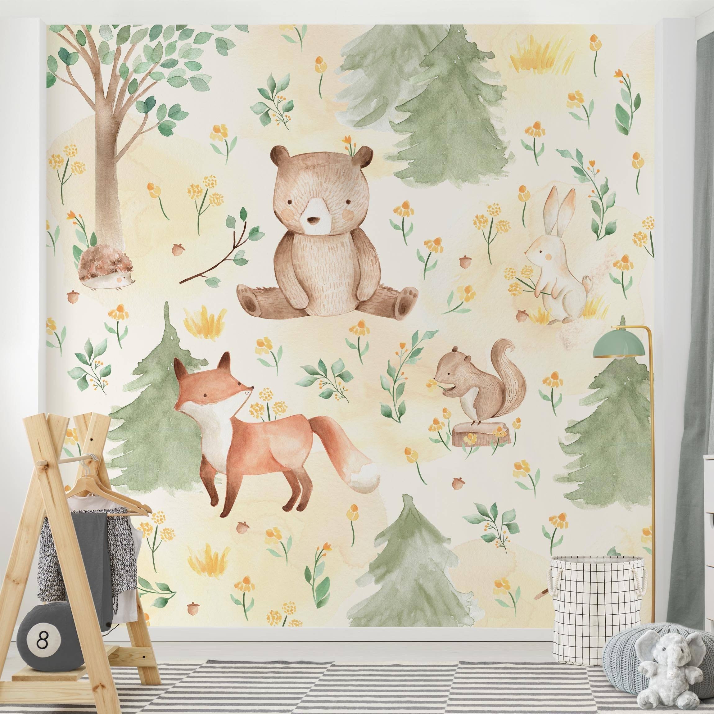 Bilderdepot24 Kindertapete Kinderzimmer Fuchs Bär Blumen günstig online kaufen