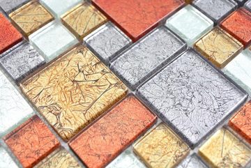 Mosani Mosaikfliesen Glasmosaik Mosaikfliesen gold silber anthrazit orangerot