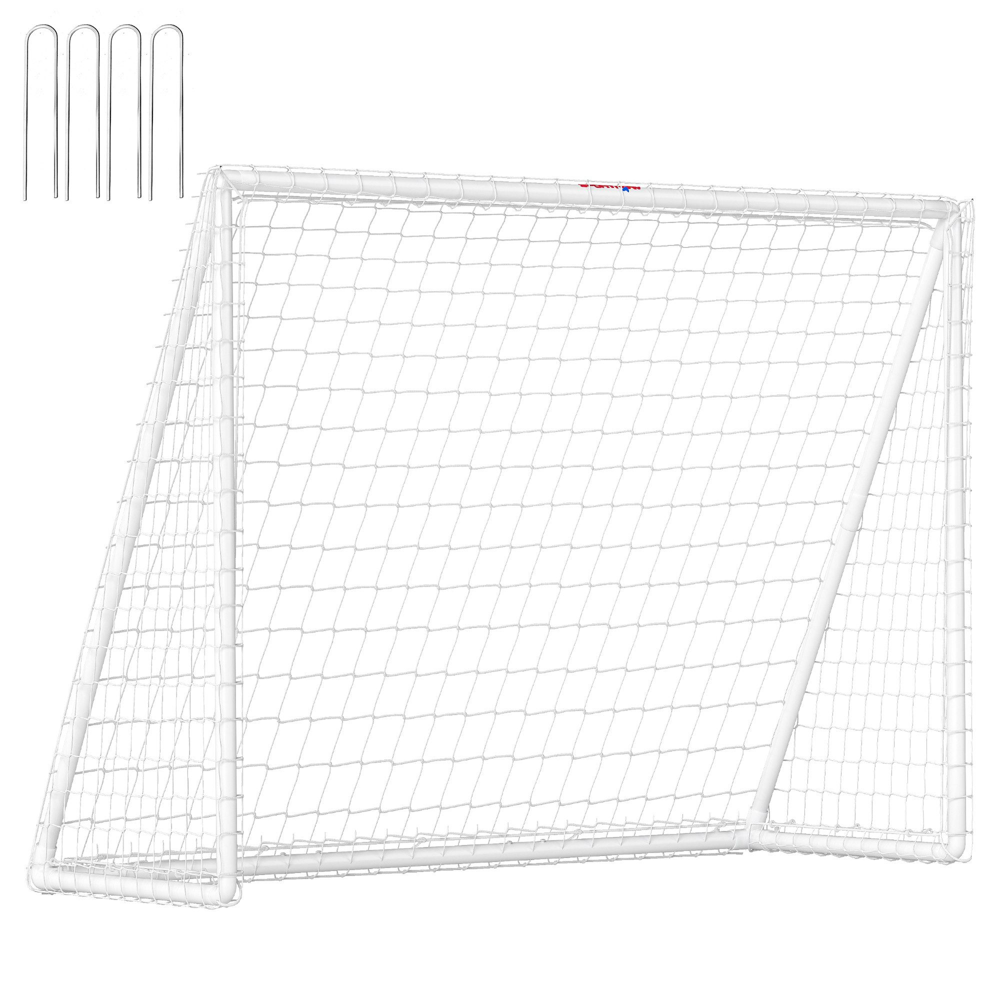 SPORTNOW Fußballtor mit Netz, Erdhaken (Kunststoff-Rahmen, 1 St., Fußball Tor), 240L x 90B x 180H cm, für Garten, Park, Strand