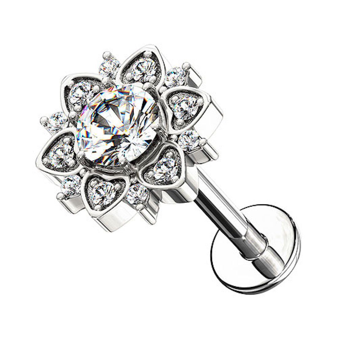 Neue Produkte günstig im Versandhandel bestellen Taffstyle Piercing-Set Ohr Tragus Stecker Knorpel Labret Helix Madonna Cartilage Blume, Kristall Lippenpiercing Stab Piercing Piercing Silber Universal