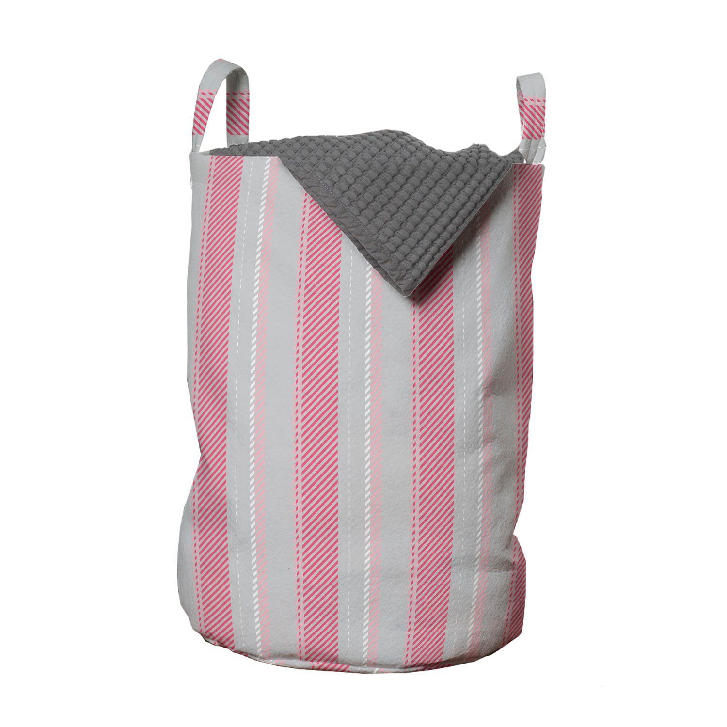 Waschsalons, Streifen Linien Wäschesäckchen mit Vertikale rosa Wäschekorb Retro Kordelzugverschluss für Griffen Abakuhaus