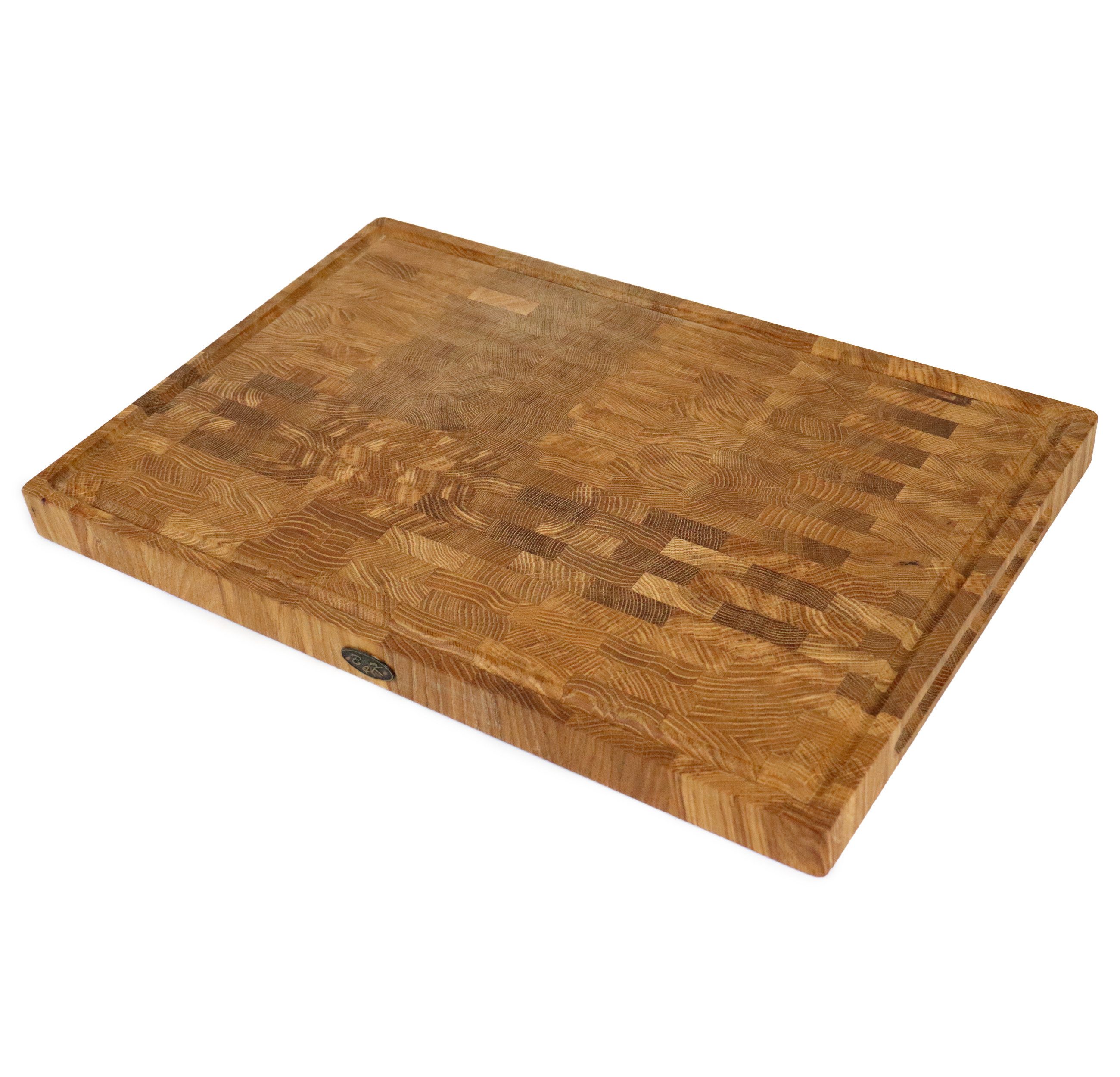 Schneidebrett 60cm aus Eiche Stirnholz mit Griffen & Saftrille