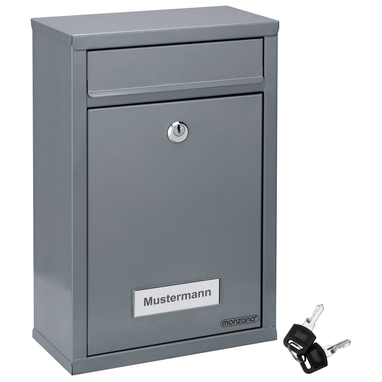 monzana Wandbriefkasten, Silber inkl. 2 Schlüssel Namensschild abschließbar Mailbox