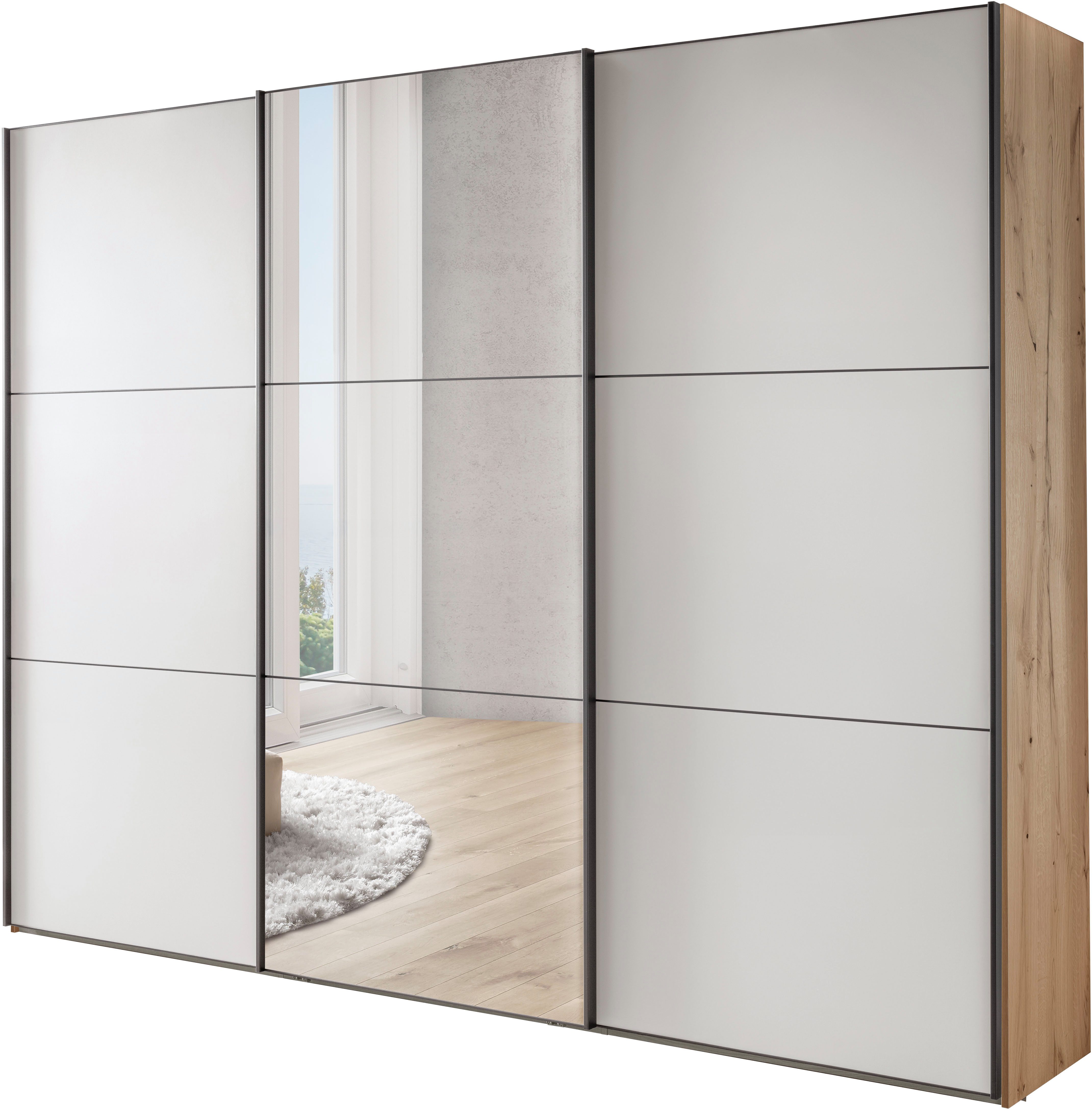 WIEMANN Schwebetürenschrank Phoenix, Made in Germany, modernes Design, Highlight, Blickfang (Viele Farbkombinationen, in 4 Breiten und in 2 Höhen erhältlich) maximaler Staurraum, inkl.Einlegeböden, Wäscheböden u. Dämpfer