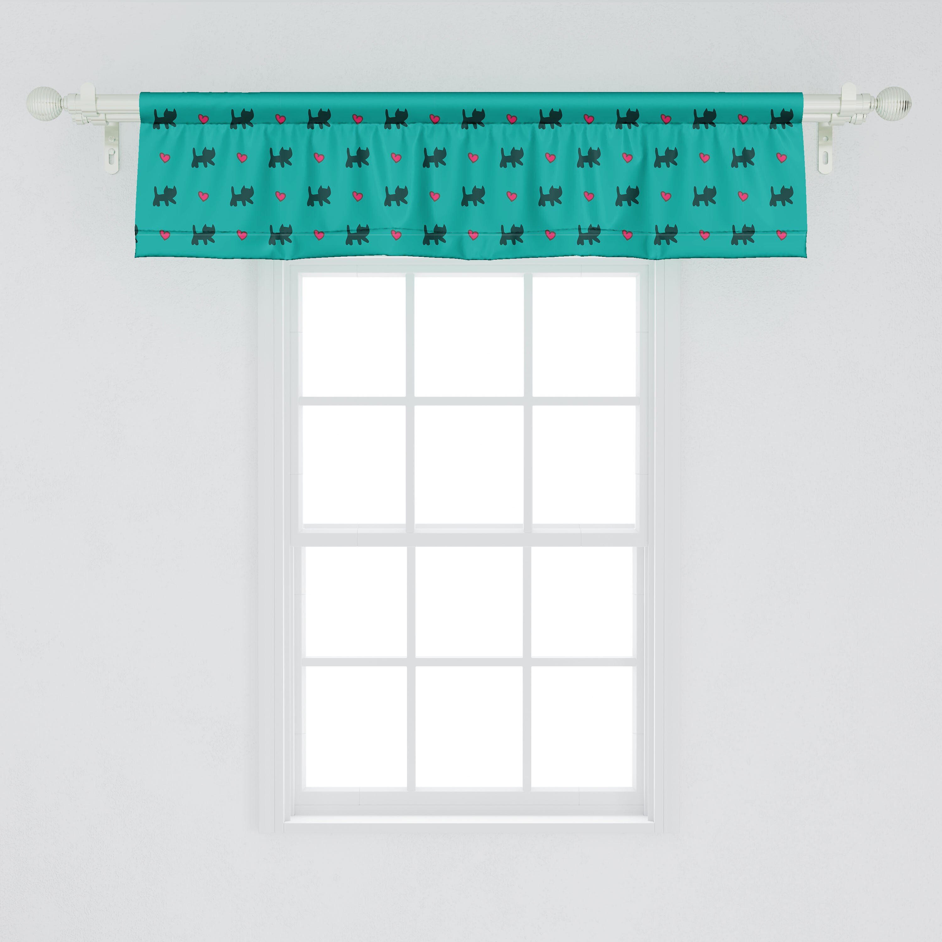 Scheibengardine Vorhang Volant für Küche Herzen Kätzchen rosa Stangentasche, mit Microfaser, Schlafzimmer Dekor Abakuhaus, Teal
