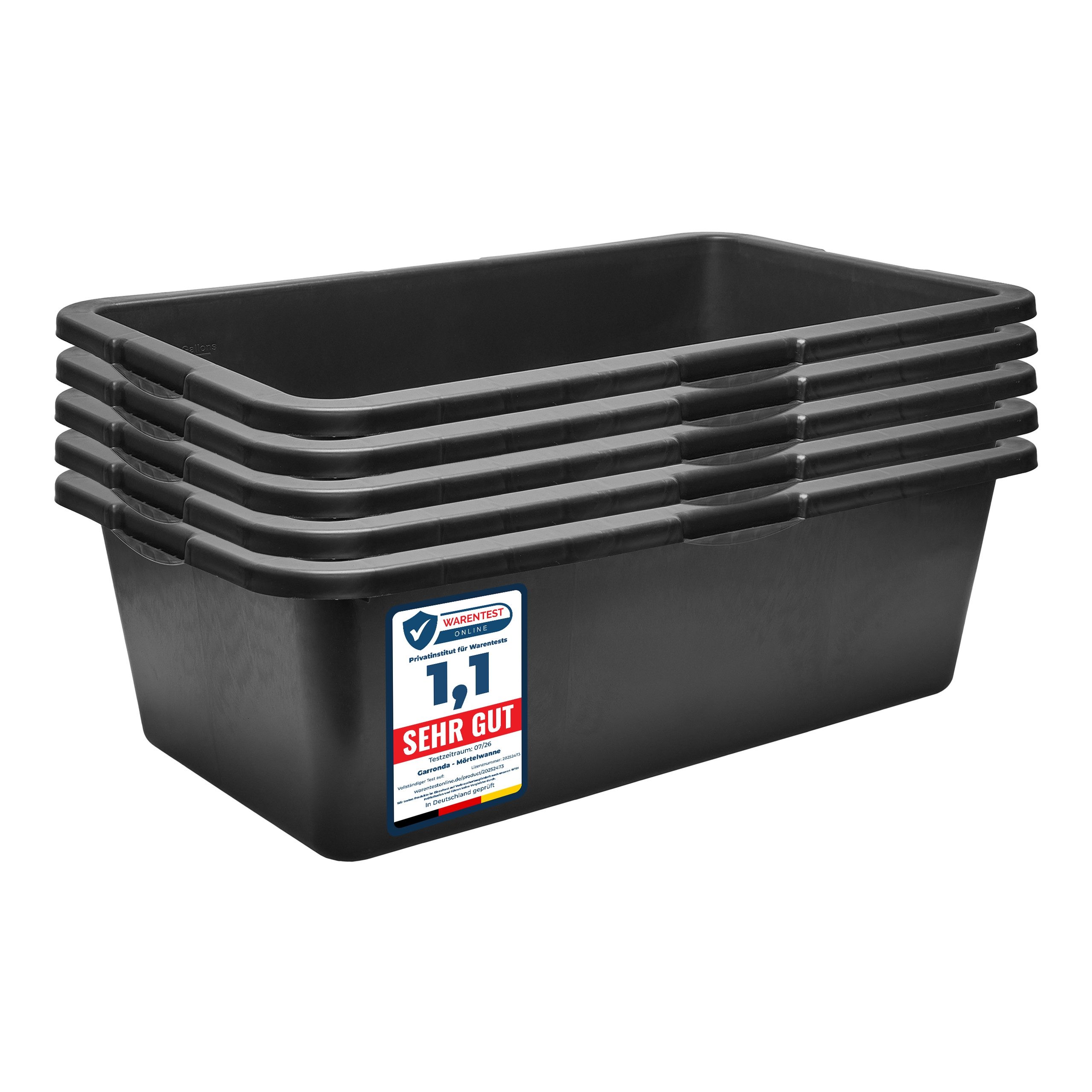 Garronda Mörtelkasten Rechteckig Mörtelkübel Kunststoffwanne stabile Maurerkübel GD-0169, (Set, 5-tlg., 5), Mischen von Beton, Mörtel, Gips, Kleber, Sand, Erde, Wasser, Schutt