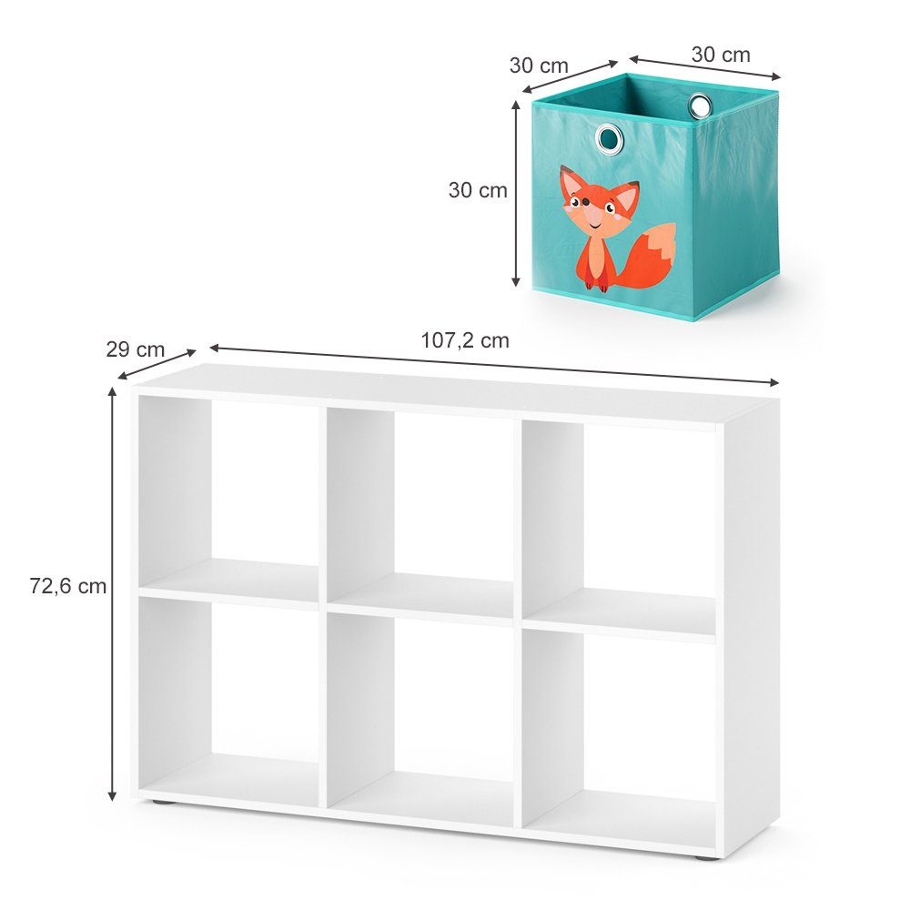 Vicco Bücherregal, Weiß, 107.2 x 72.6 cm mit 6 Faltboxen, 1-tlg.