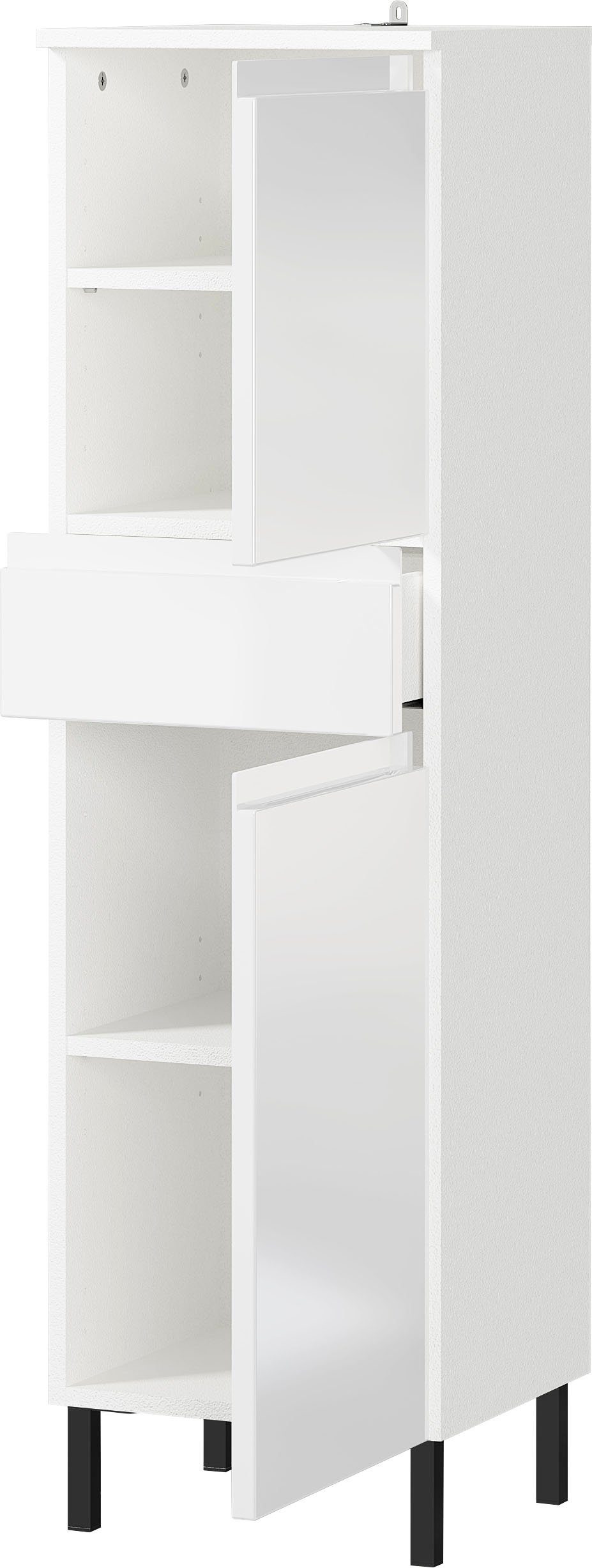 | 34 Midischrank Breite Weiß GERMANIA Schubkasten, 2 Badezimmerschrank, Scantic Türdämpfer Türen, cm, Weiß 1