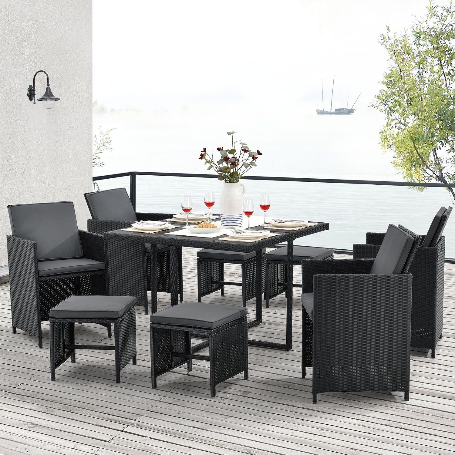 Juskys Garten-Essgruppe Baracoa, (Sitzgruppe), Polyrattan Gartenmöbel günstig online kaufen