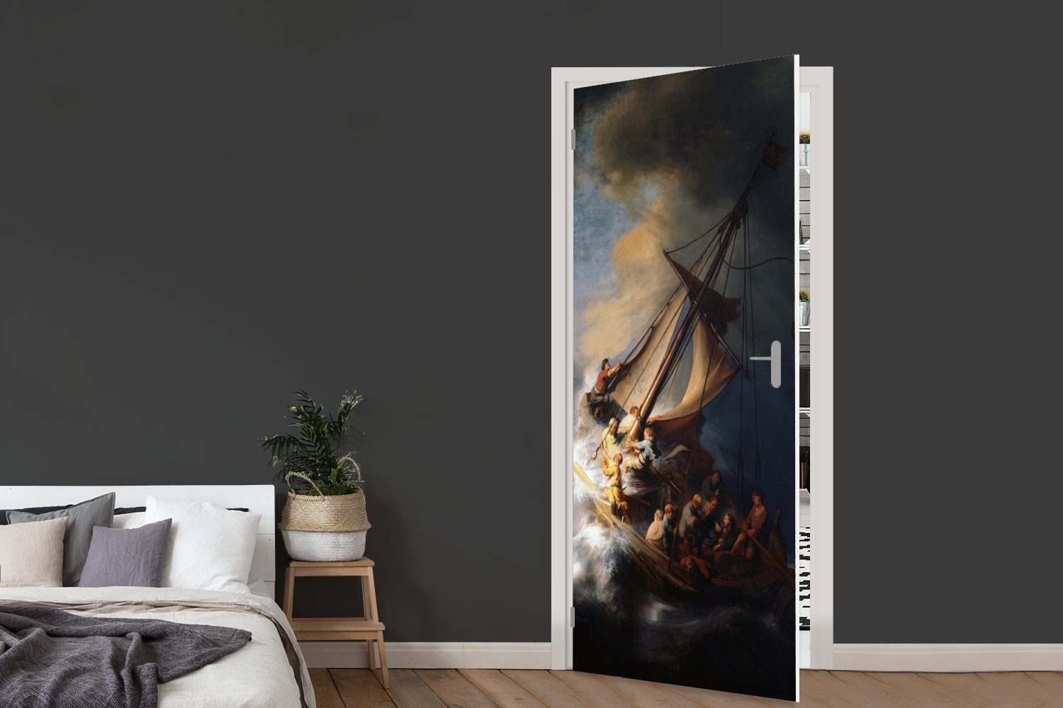 75x205 Rijn, MuchoWow Türtapete van Genezareth Türaufkleber, St), (1 auf bedruckt, Tür, für Fototapete - Der Matt, See Rembrandt cm Sturm dem