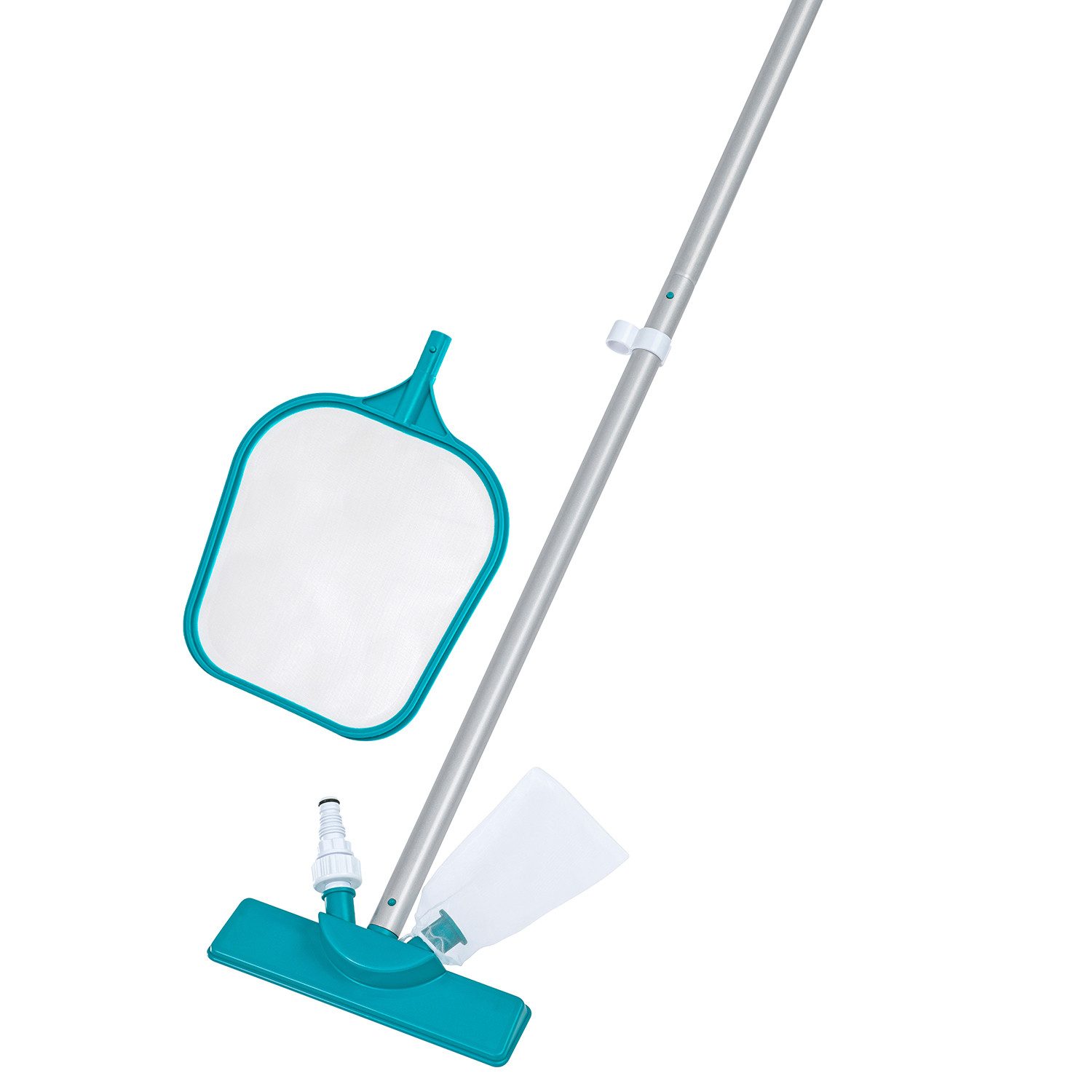 Poolbodensauger Poolpflege Basis-Set mit Venturi-Sauger & Kescher für Poolgrößen bis