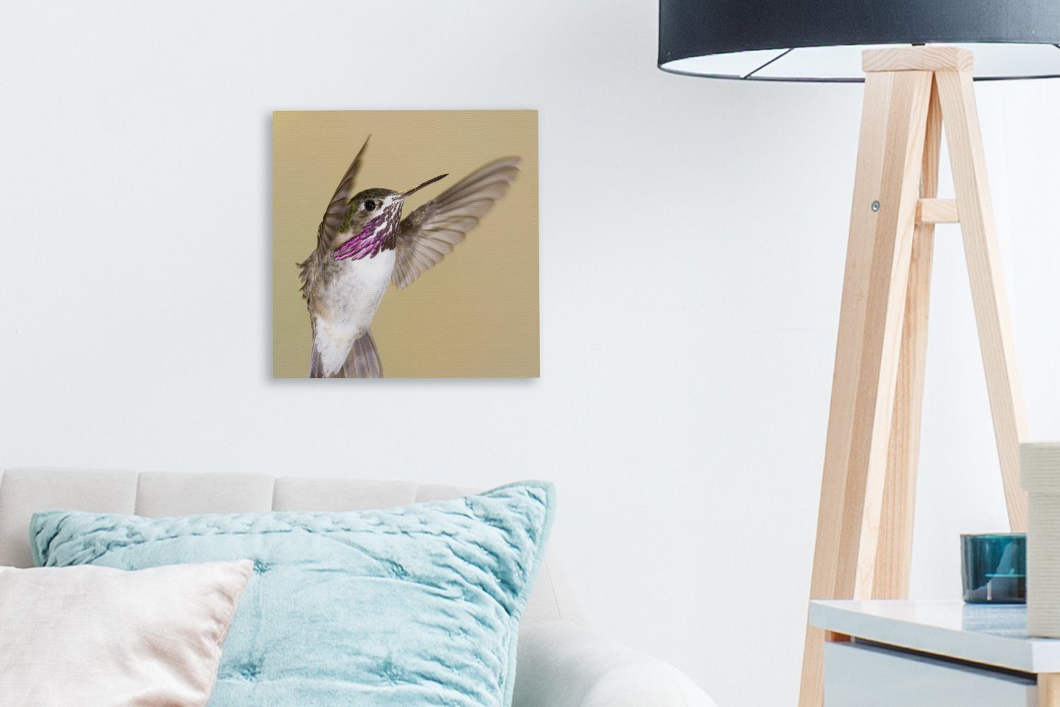 OneMillionCanvasses® Leinwandbild Wohnzimmer Lila, Bilder Schlafzimmer Kolibri - für St), Vogel (1 Leinwand 
