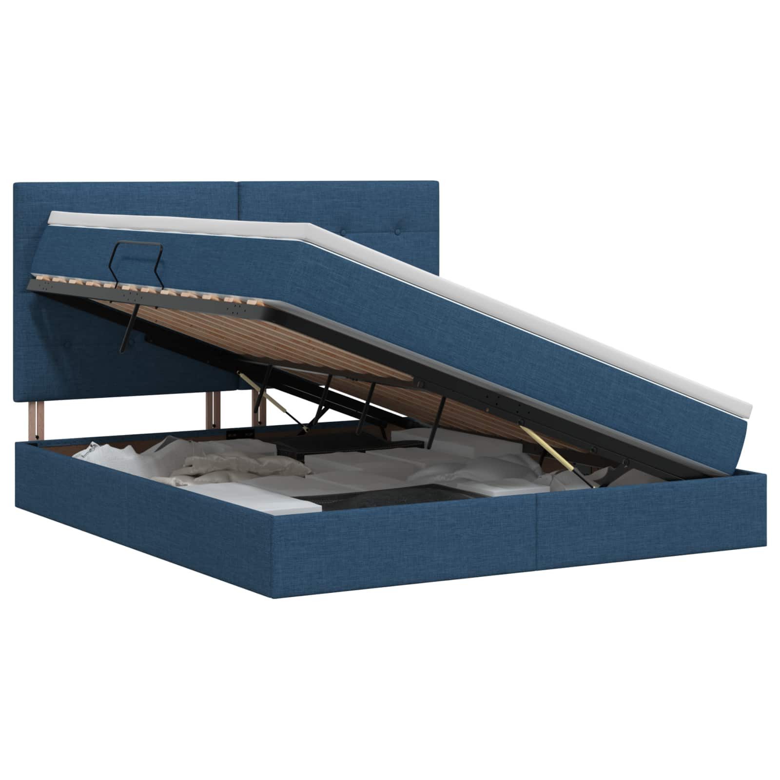 Bett Aufbewahrungsbett mit Matratze Blau 160 x 200 cm Stoff