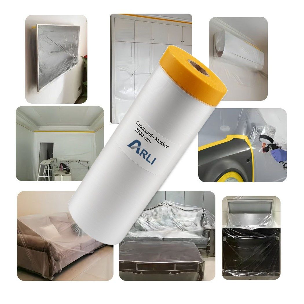 ARLI Abdeckfolie 20x Goldband Masker 2700 mm x 16 m, 0,01 mm Stärke, für Malerfolie, Abdeckfolie mit Tape, (20er, 20-St., Set), Tape für Abdeckarbeiten im Innen- und Außenbereich