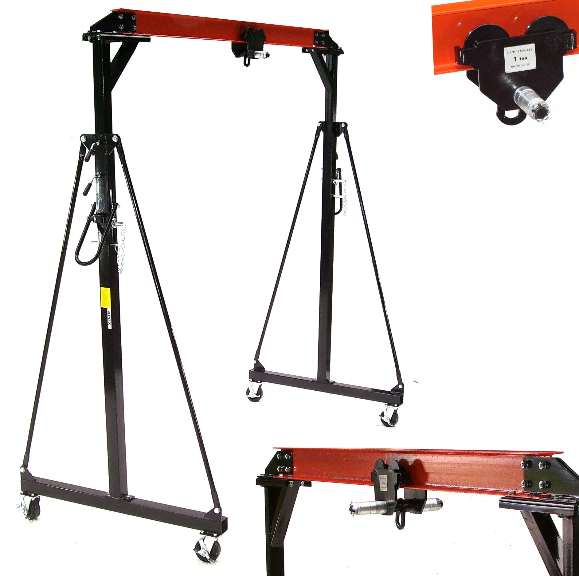 Apex Werkstattkran XXL Portalkran Kran mobil inkl. Laufkatze 1 t Hubhöhe bis 3,6m 06234, 1-St.