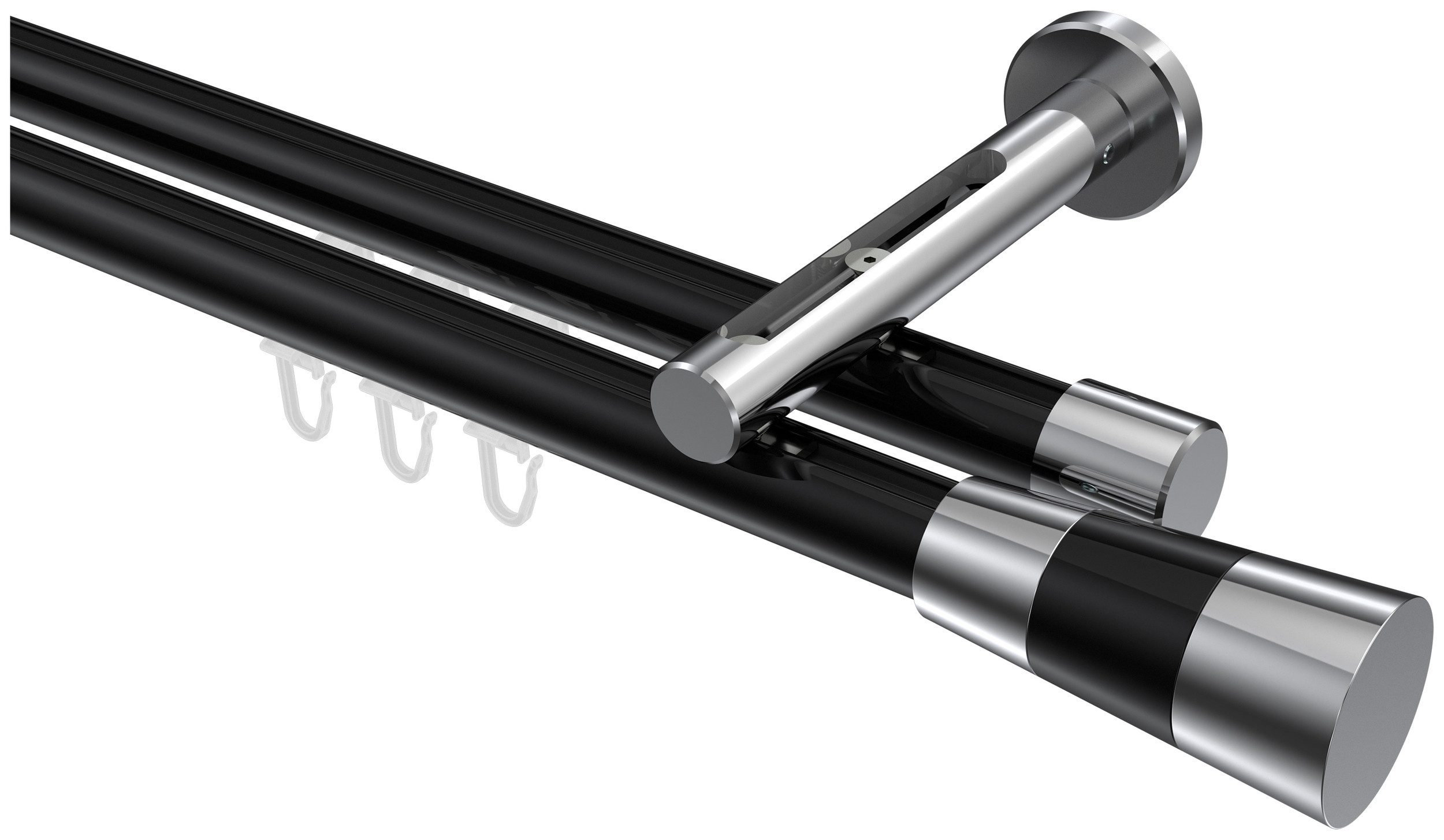 INTERDECO Innenlaufschiene Siteno Tanara, Ø 20 mm, 2-läufig, Fixmaß, kürzbar, Wandmontage, Aluminium, Schwarz / Chrom / Bicolor