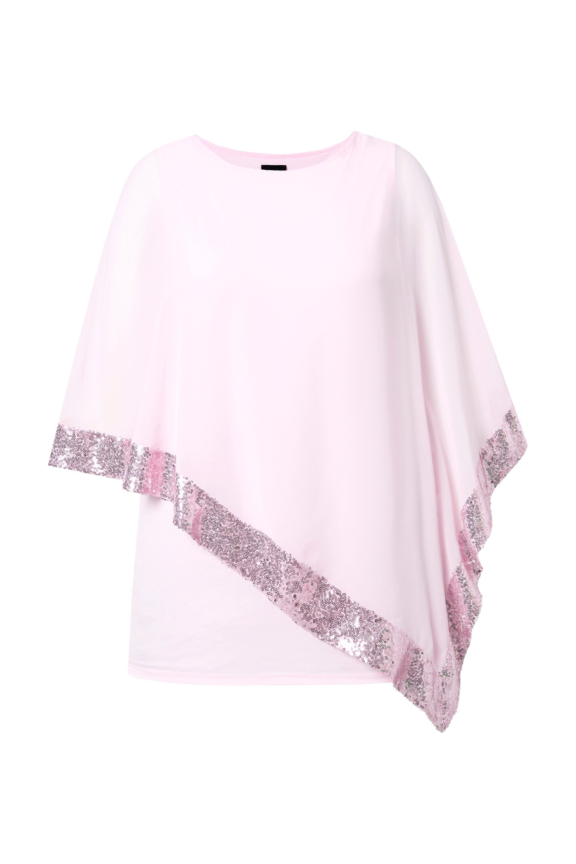 Ulla Popken Druckbluse Bluse Chiffon-Überwurf U-Boot-Ausschnitt 3/4-Arm