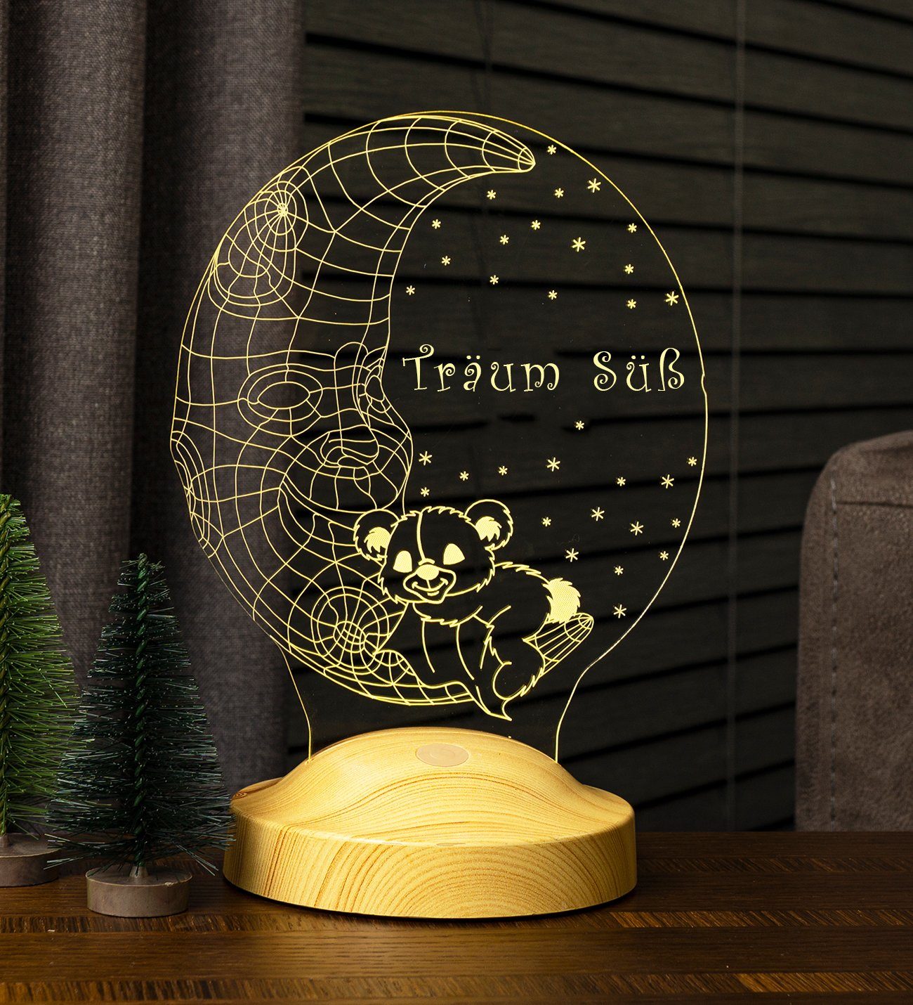 mit Süß, für Geschenk Geschenke integriert, Teddybär fest im Mond Farben mädchen für 3D 7 Geschenkelampe Mann Der Träum Leuchte LED Babys, Nachttischlampe