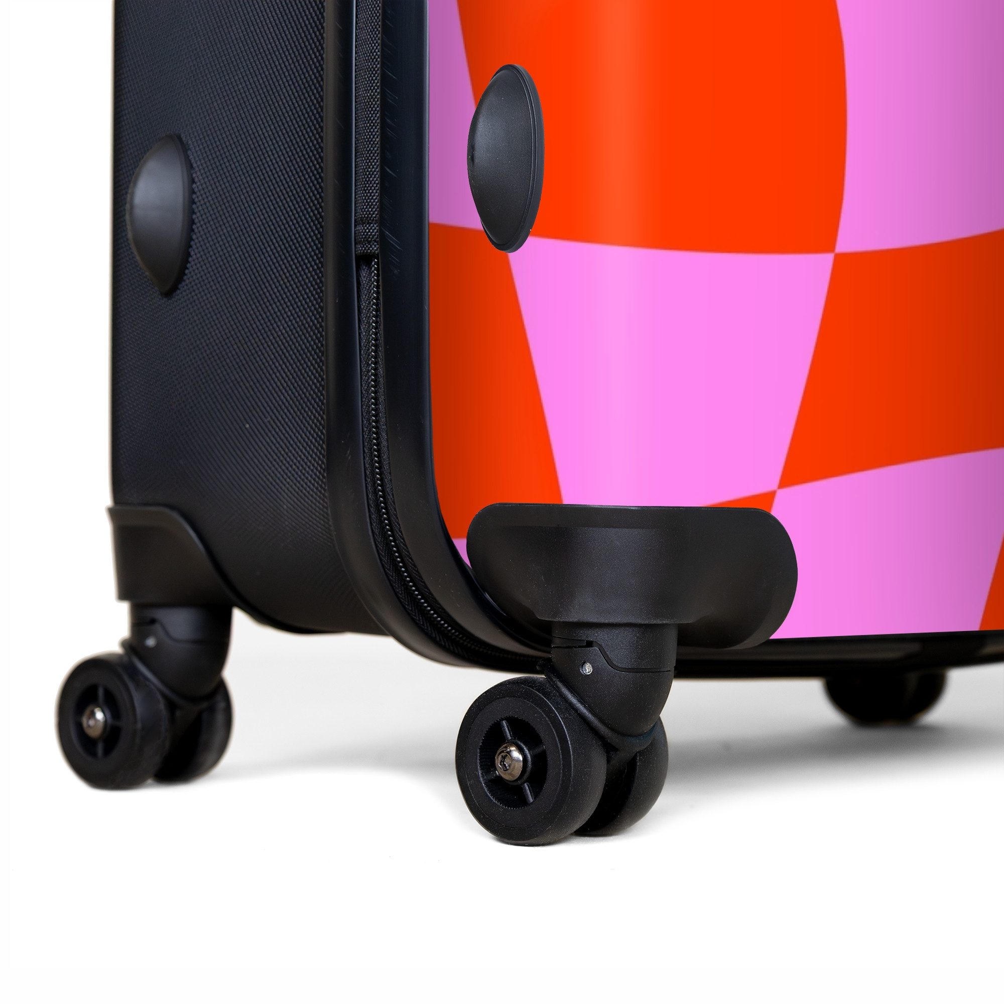 NoBoringSuitcases.com© Hartschalen-Trolley Gewelltes Schachbrettmuster in Rot und Rosa 77 cm - 98 L, 8 Rollen, Hartschalenkoffer Groß für 30kg, Frauen Reisekoffer Trolley