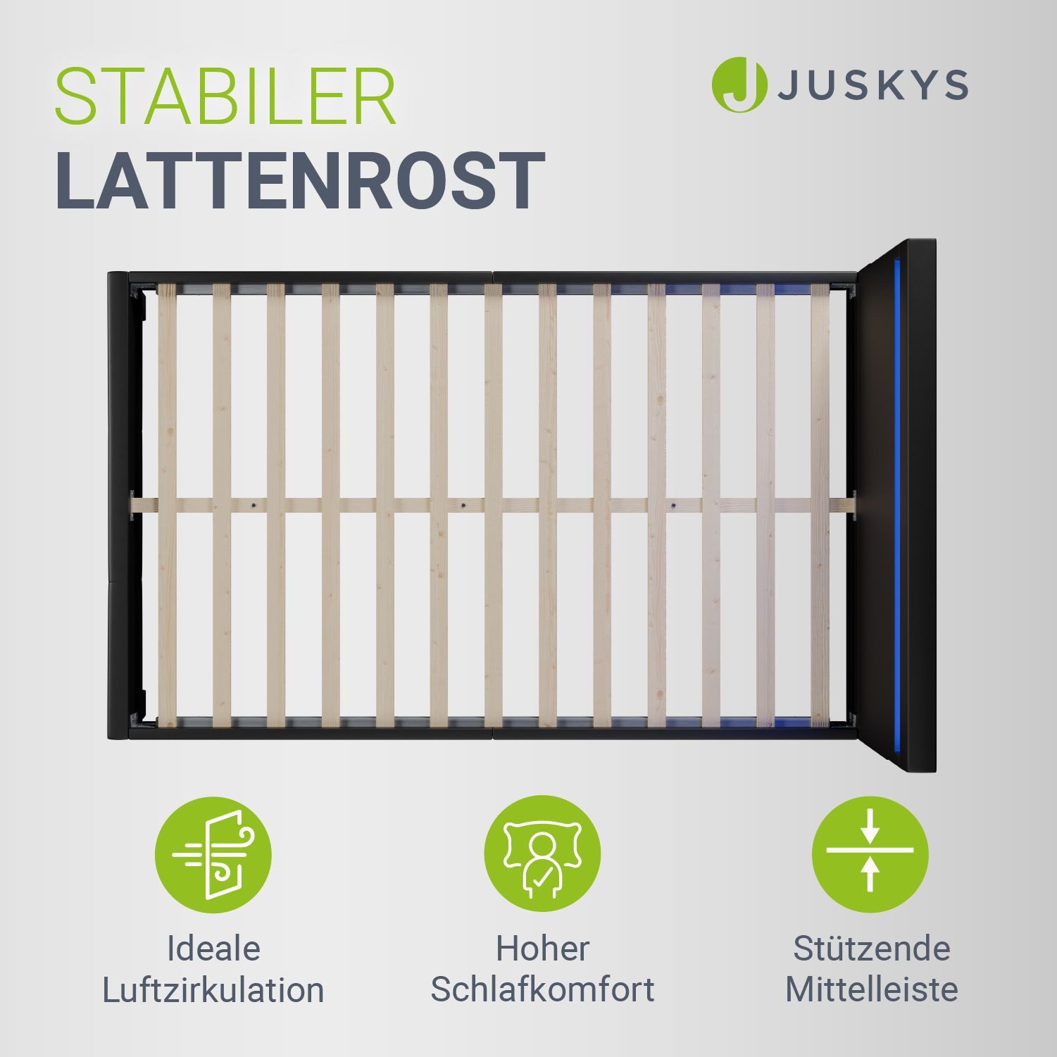 Juskys Polsterbett Paris, 120x200 cm, LED-Licht, weiches Kopfteil, inkl. Kaltschaummatratze