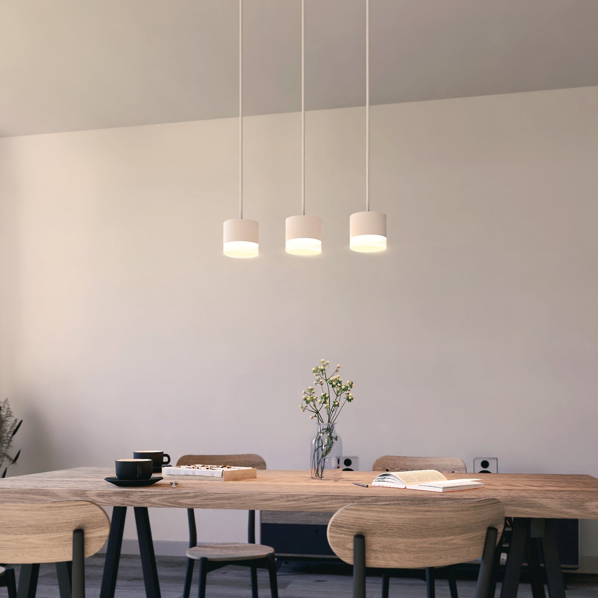 SSC-LUXon LED-Hängeleuchte VORA Pendelleuchte 3-flammig weiß mit Leuchtrand für 3x GX53