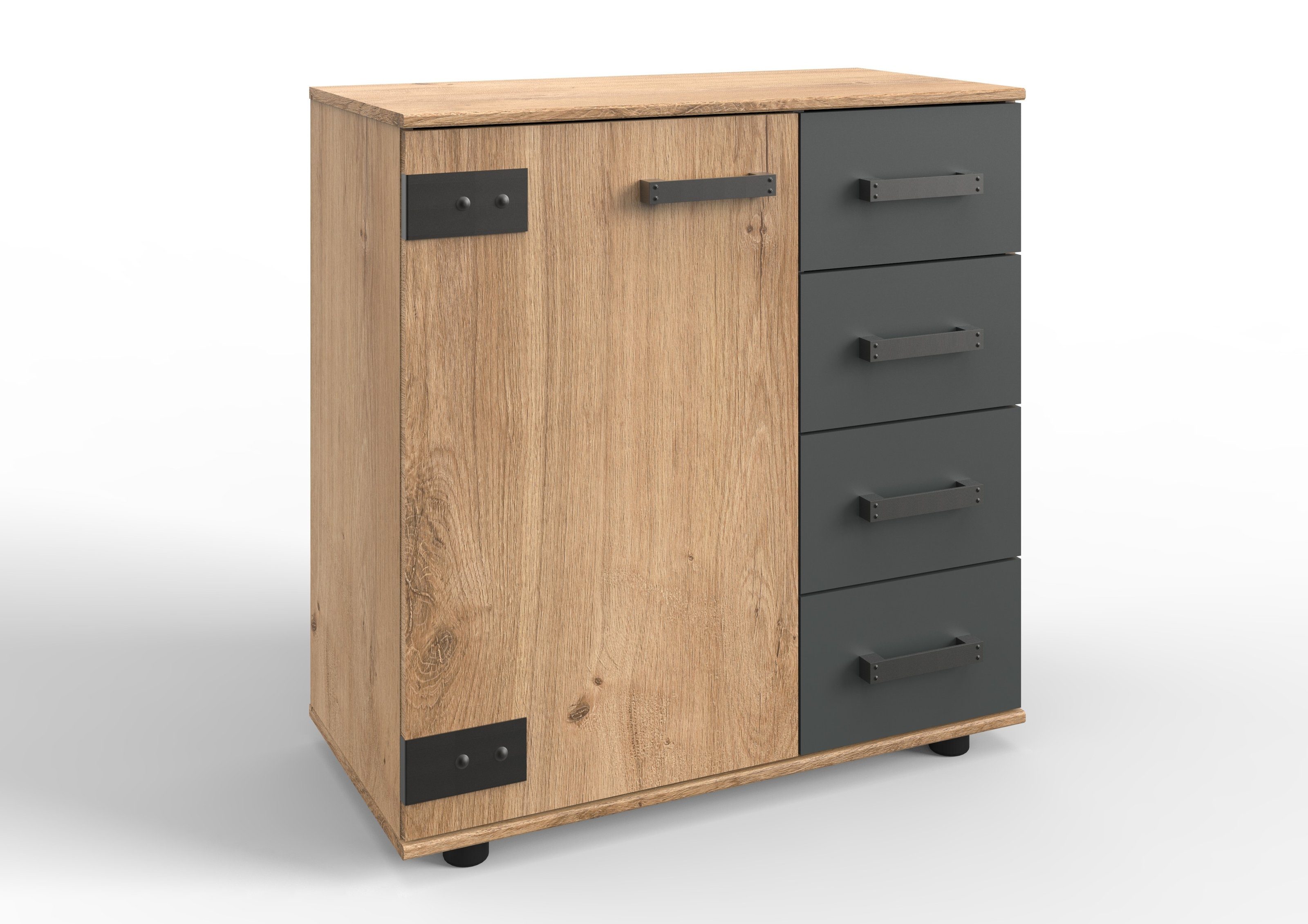 freiraum Kombikommode Stockholm (B/H/T: 81x83x41 cm), in braun mit 4 Schubladen und 1 Türen