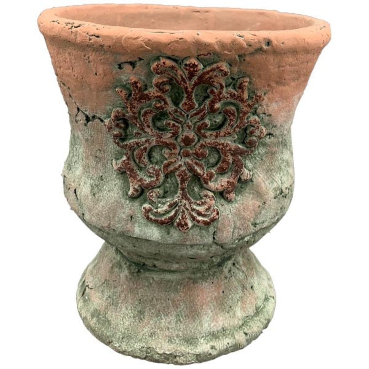 finehomegarden Blumentopf Pokal Topf Zement MOOLA Übertopf terra/grün Pflanzgefäß Shappy (1 St), Ornament Antik Ø15cm H16cm