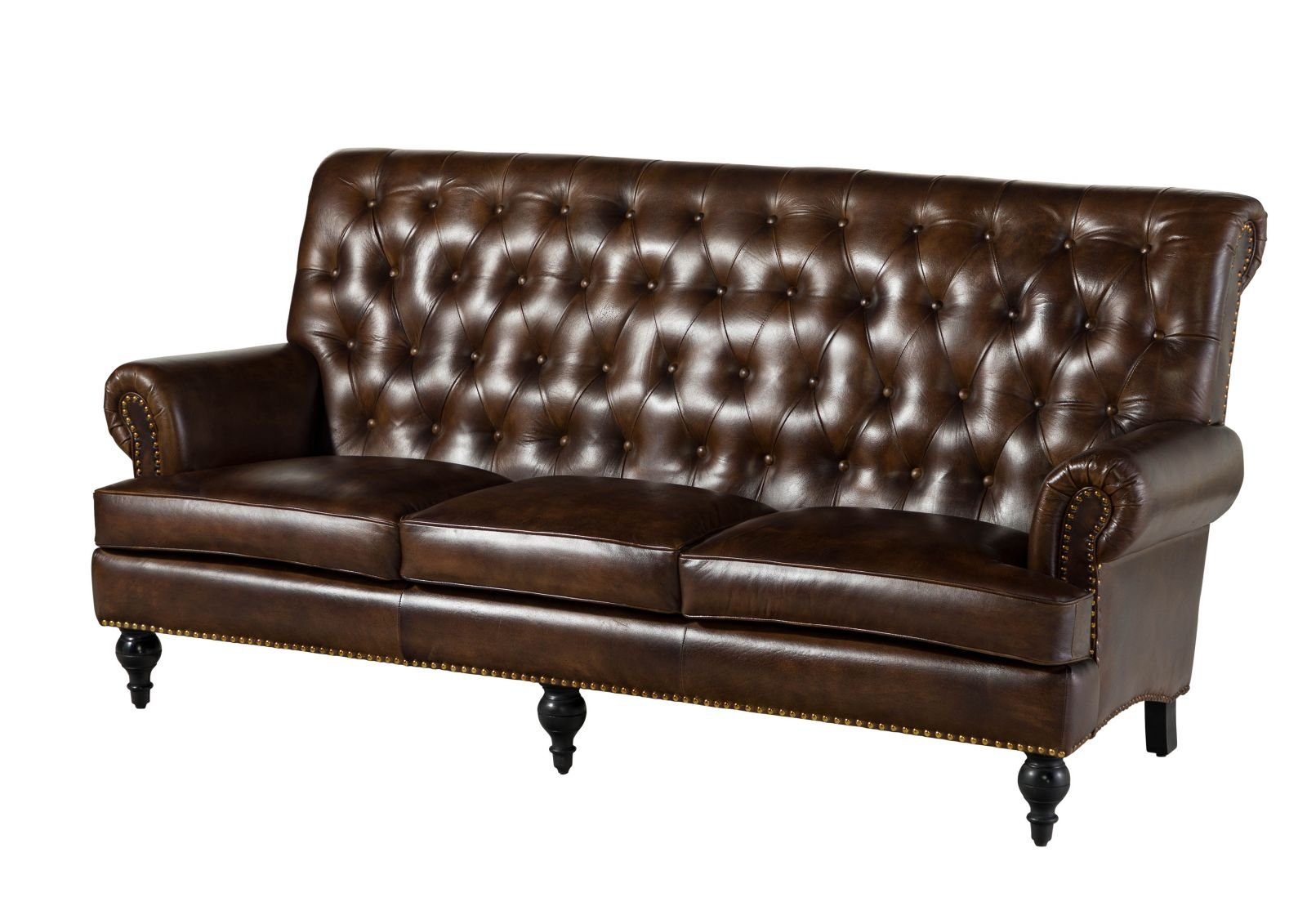 Massivmoebel24 Sofa, Sofa 3-Sitzer Echtleder 196x84x94 braun CHESTERFIELD # günstig online kaufen