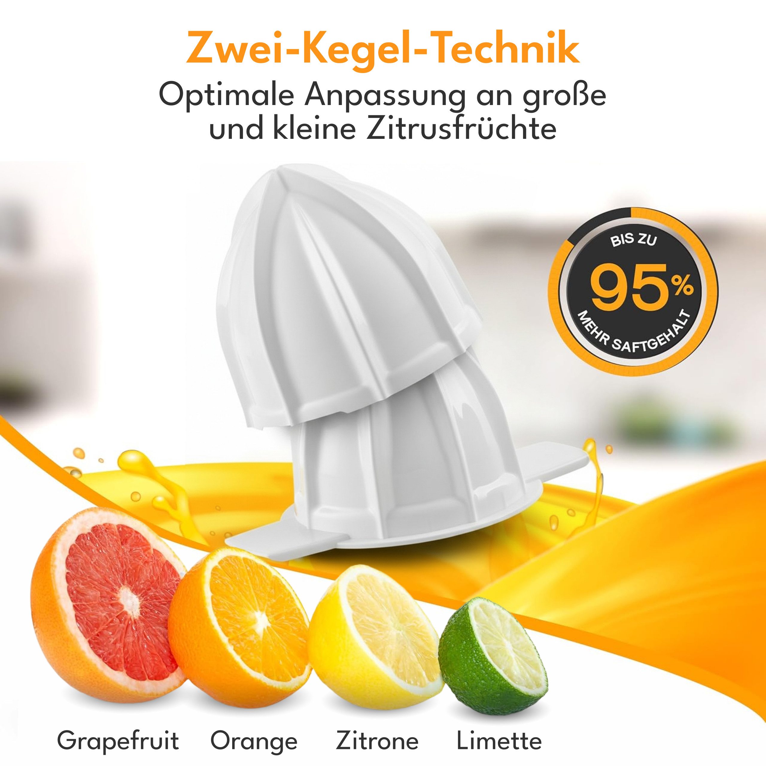 Lebenlang Zitruspresse Saftpresse elektrische Zitronenpresse Orangenpresse, 40,00 W, BPA-freie, zwei Drehrichtungen, spülmaschinenfest, Auto ON/OFF