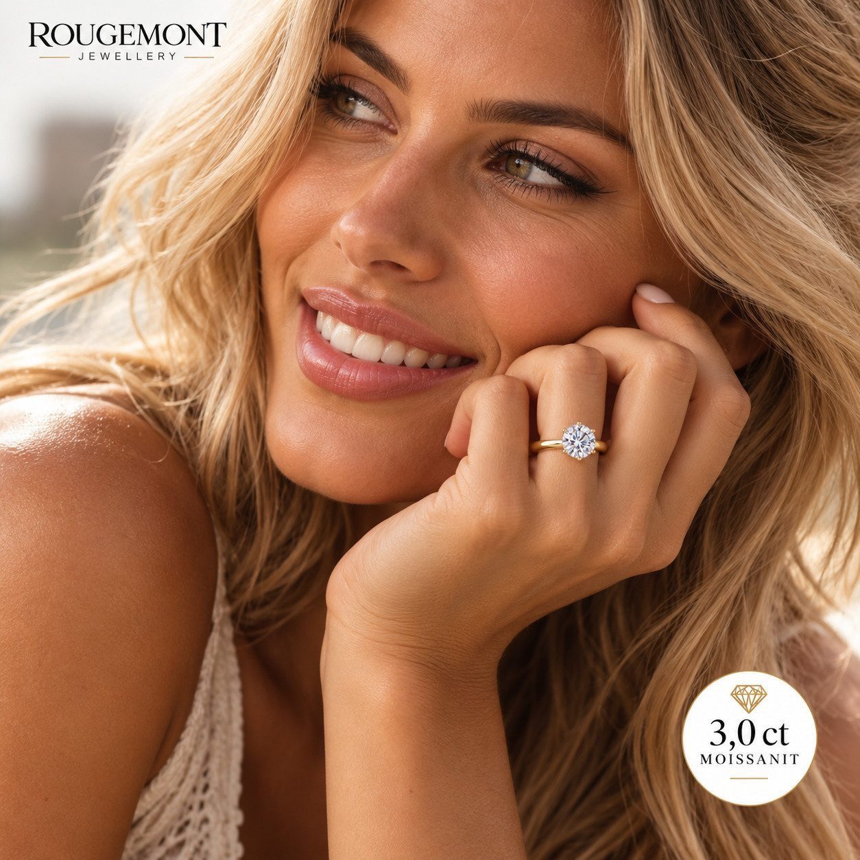 ROUGEMONT Verlobungsring Extravaganter Damenring Moissanit Gold Verlobungsring 3,0 ct, Echtschmuck +Echtheitszertifikat – Bild 3 von 4