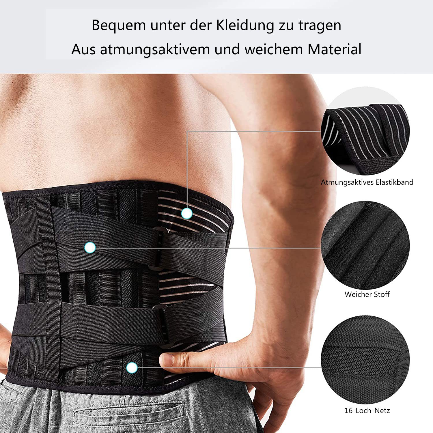 Houhence Taillengürtel Rückenbandage Gurt Rücken Rückenstützgürtel Schwarz(M) Männer Frauen, und für