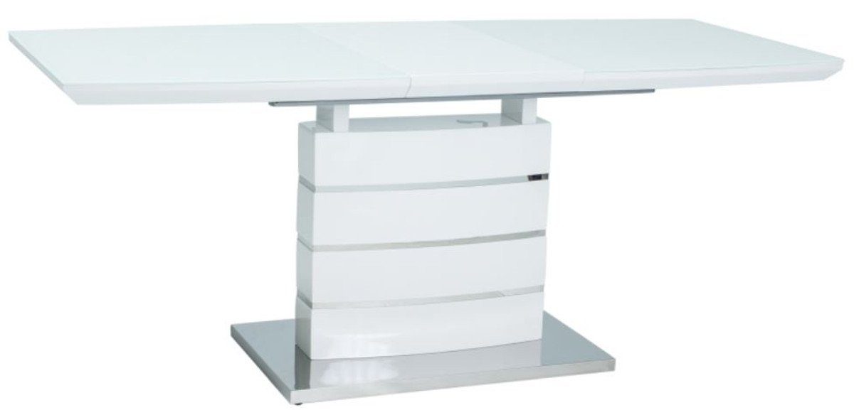 Casa Padrino 140-180 cm Möbel H. / x Ausziehbarer Glasplatte Weiß mit 80 Esstisch - - 76 Küchen Esstisch Esszimmertisch Luxus x Silber