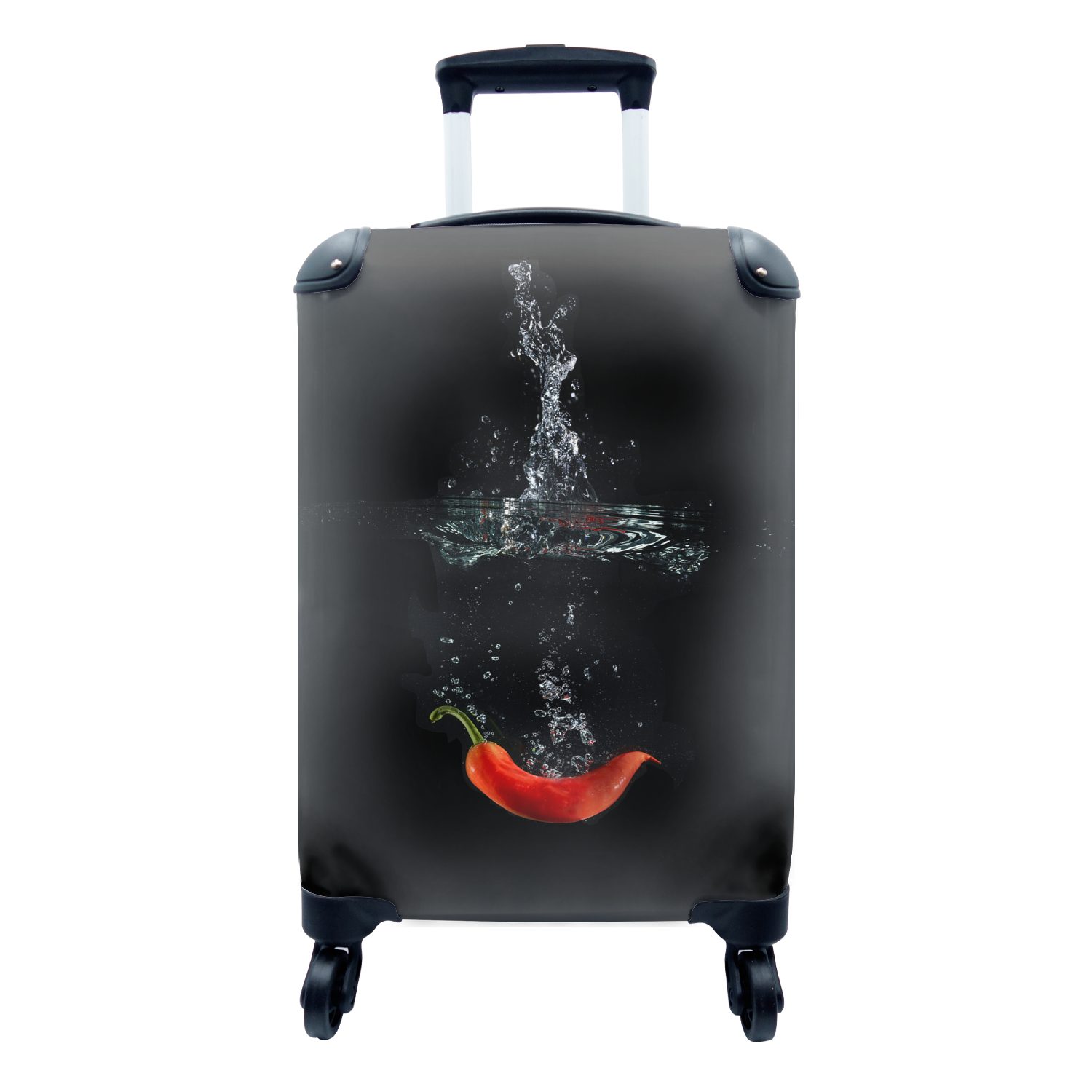 MuchoWow Handgepäckkoffer Eine rote Chili fällt ins Wasser, 4 Rollen, Reisetasche mit rollen, Handgepäck für Ferien, Trolley, Reisekoffer | Handgepäck-Koffer