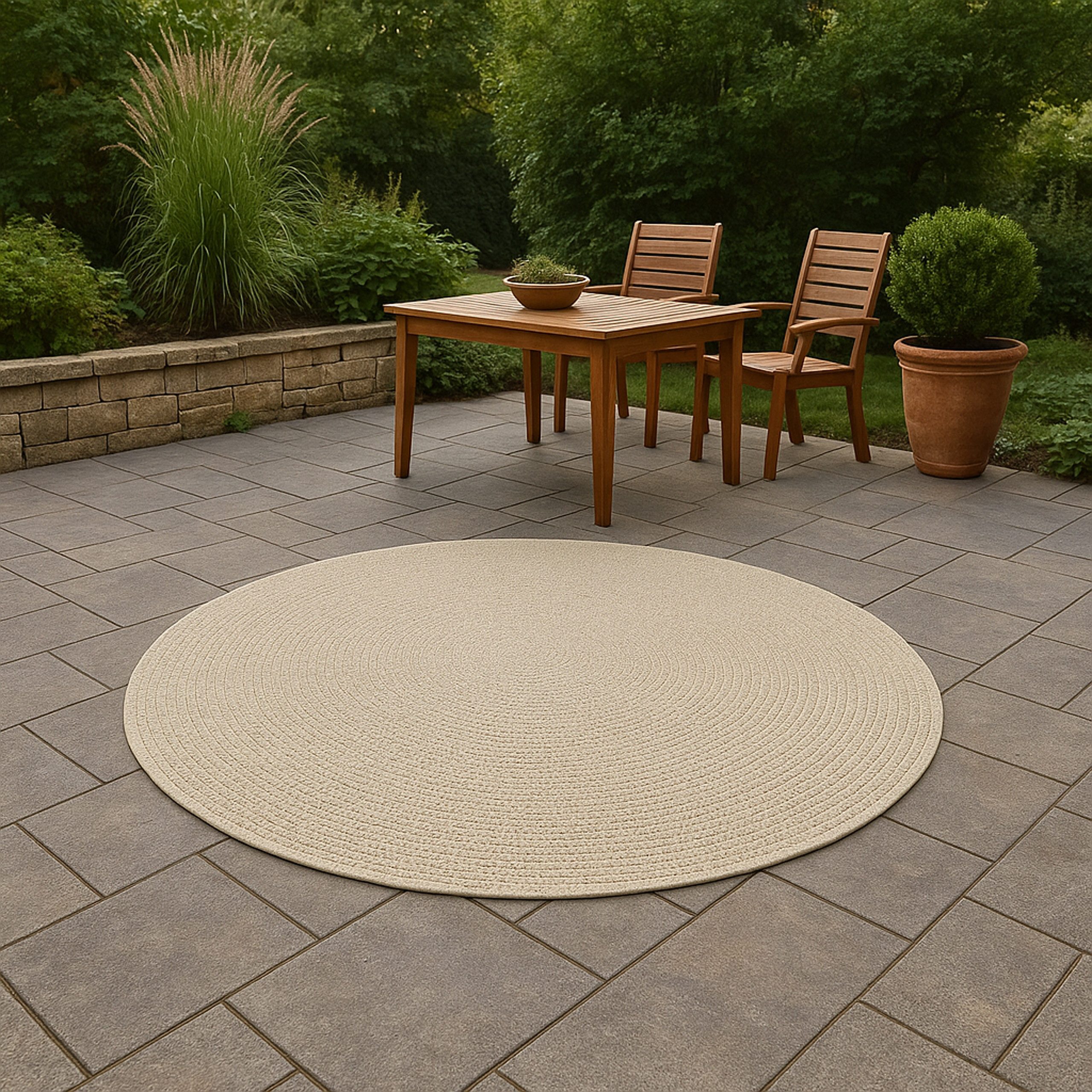 Carpetia Outdoorteppich Moderner Sisal-Look, rund, Höhe: 5 mm, Flachgewebe - robust und wetterfest, für Innen- und Außenbereiche