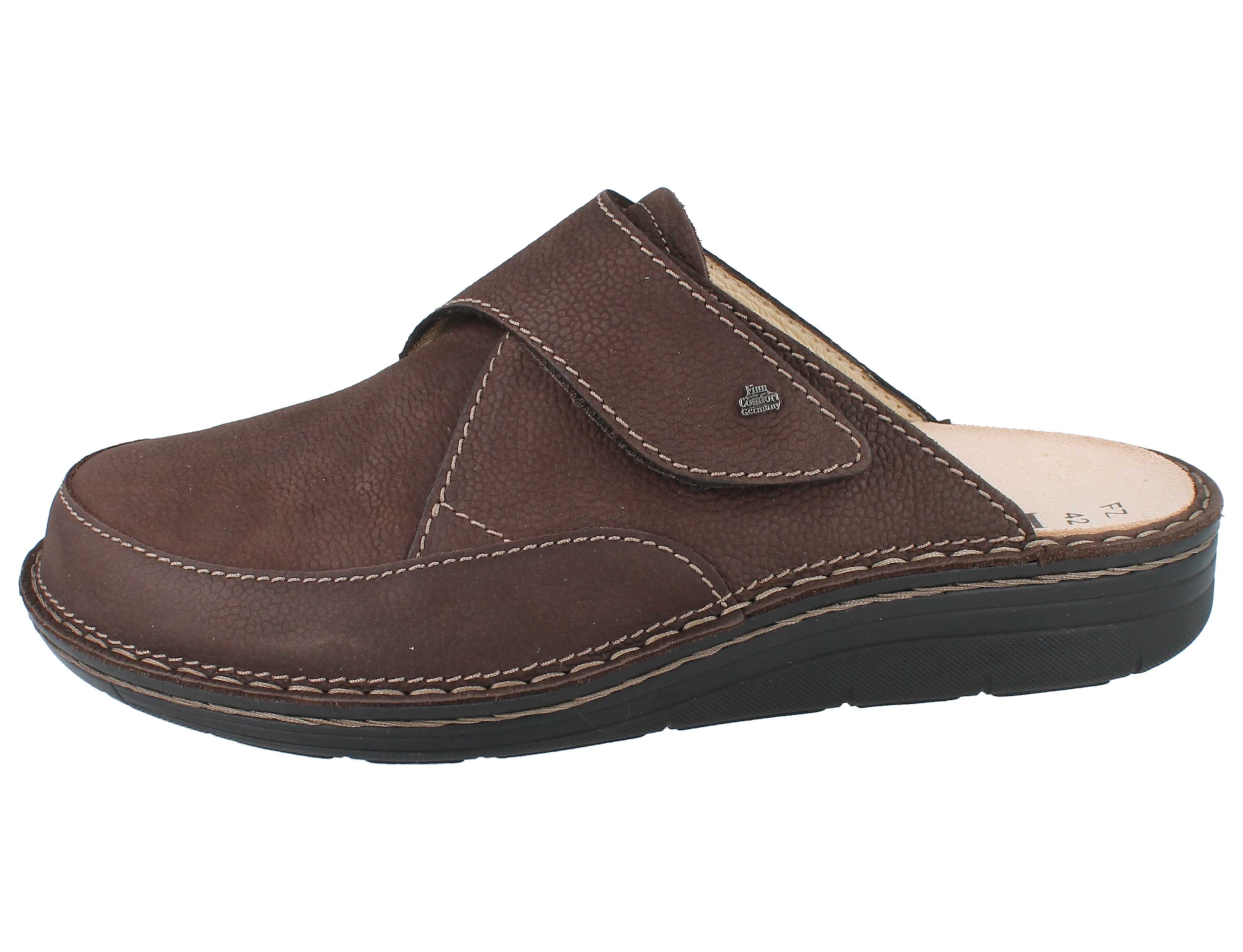 Finn Comfort FINN COMFORT Aguilas Herren Clog dunkelbraun genarbtes Nubukleder - Hausschuh Wechselfußbett