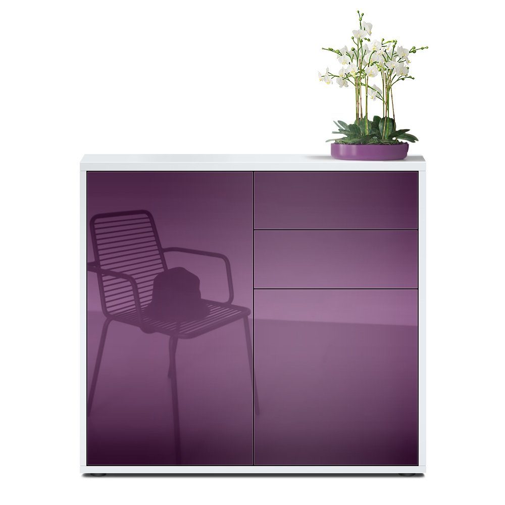 Vladon Kommode Ben V1 (Kommode, mit 2 Türen und 2 Schubladen), Weiß matt/Brombeer Hochglanz(79 x 74 x 36 cm)