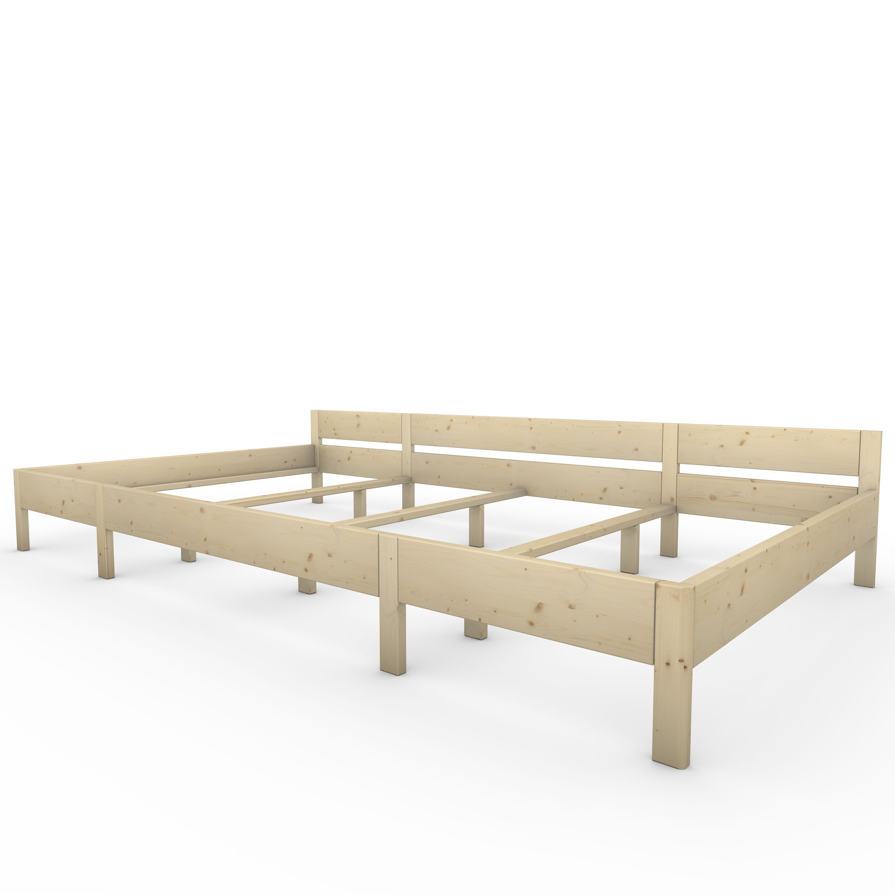 TUGA-Holztech Massivholzbett Familienbett "Familien-Nesterl" 360 200 43 Fichte 90/180/90cm ohne Abl, B=270, 360 bestehend aus 180, 90, L= 200, 220, H23, 43cm
