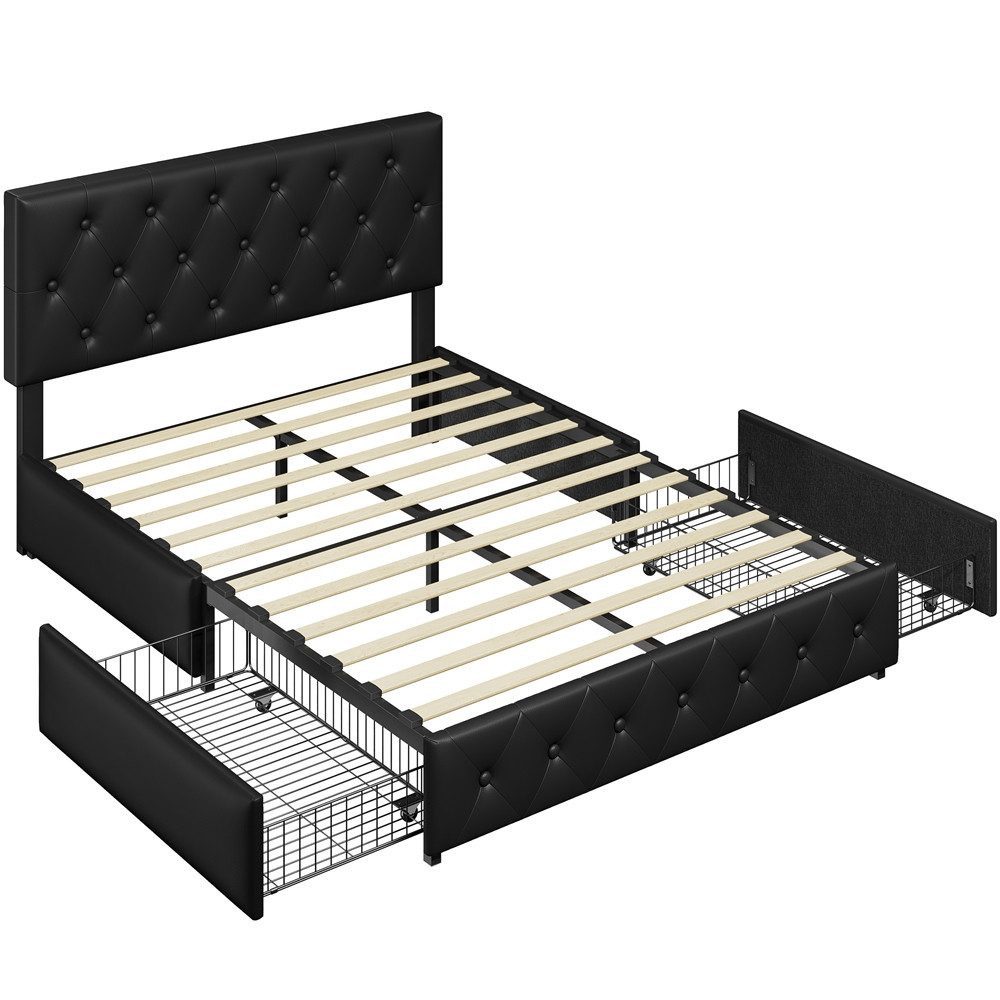 Yaheetech Polsterbett 140/160 x 200 cm, Bettgestell Doppelbett aus Kunstled günstig online kaufen