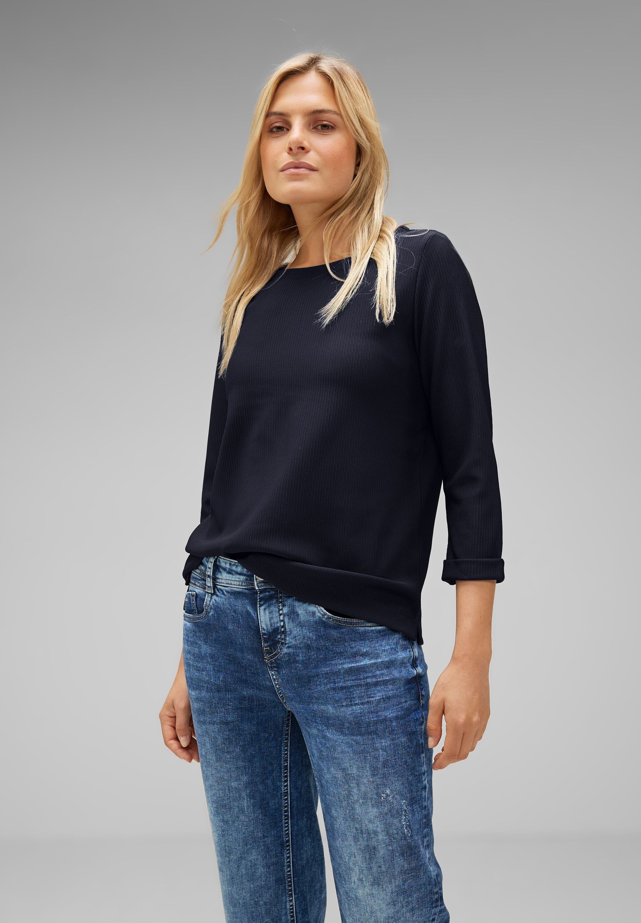 STREET ONE 3/4-Arm-Shirt mit U-Boot-Ausschnitt, Streifenstruktur