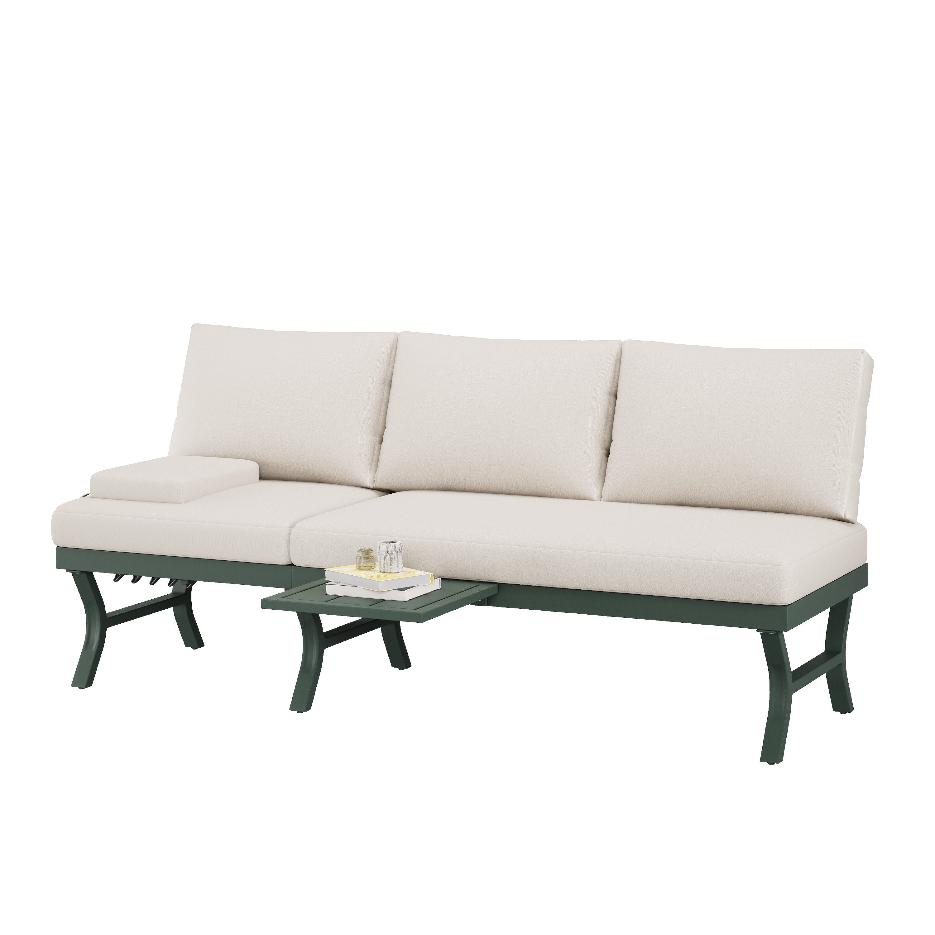 OUTMAX Gartensofa mit verstellbarer Neigungsfunktion(5-stufig,bis 55)mit Tisch, Set 1 Teile, Enthält eine Tabelle (Position kann geändert werden)