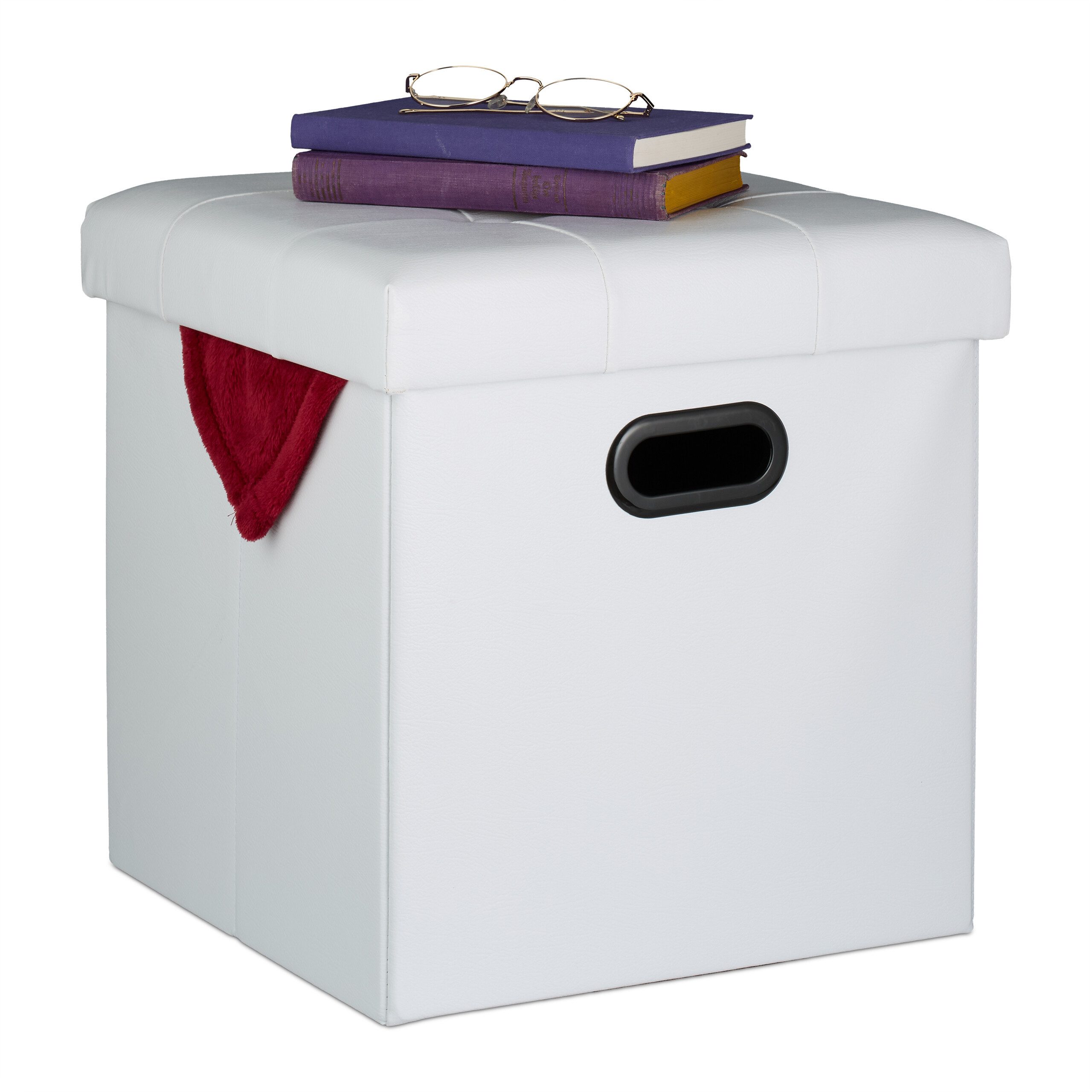 relaxdays Polsterhocker Hocker Kunstleder, Weiß günstig online kaufen